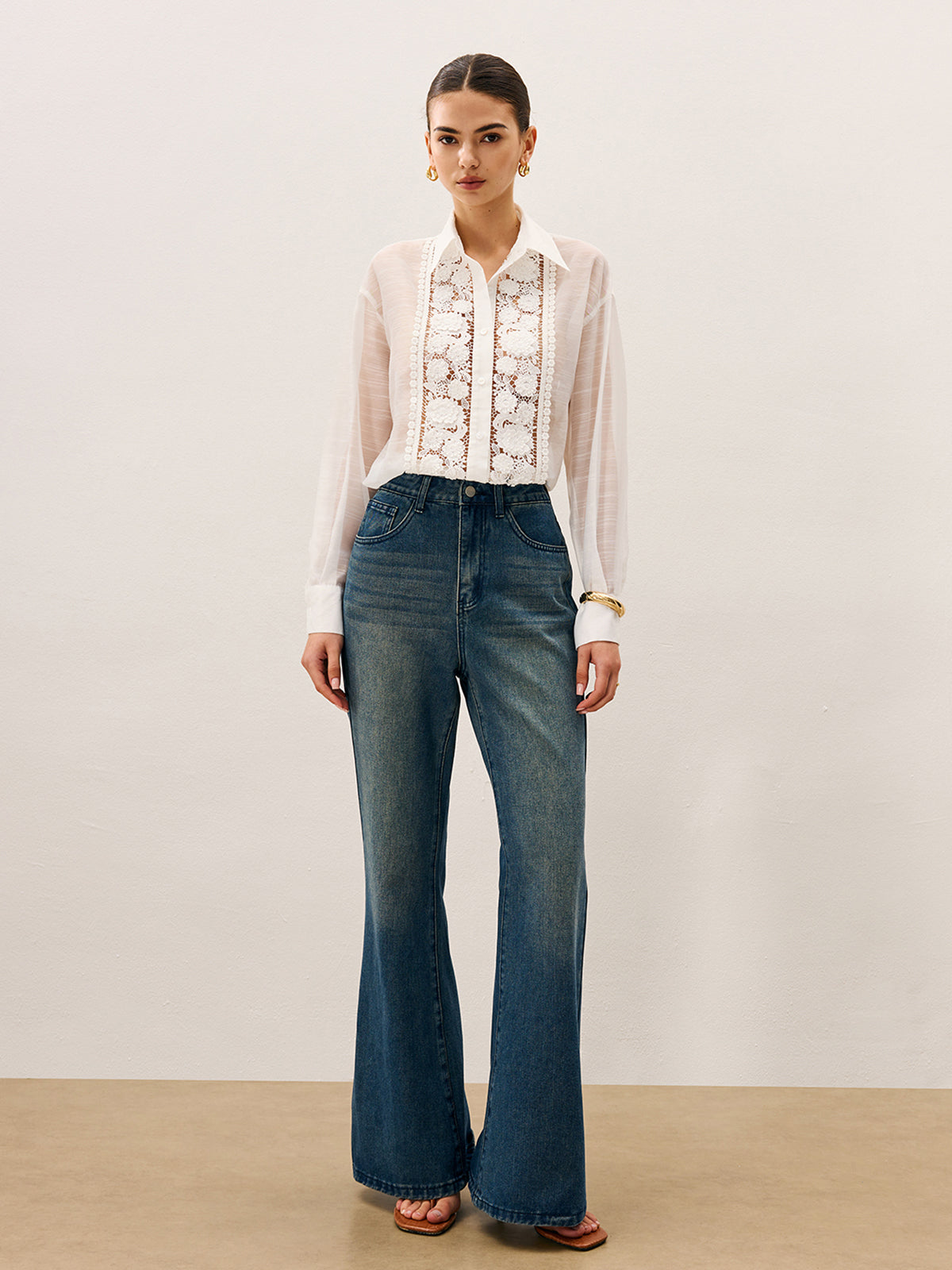 Transparente Bluse mit Spitzendetails
