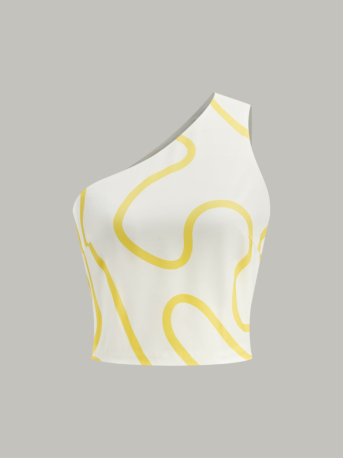 Ensemble crop top asymétrique à imprimé abstrait et jupe maxi à volants