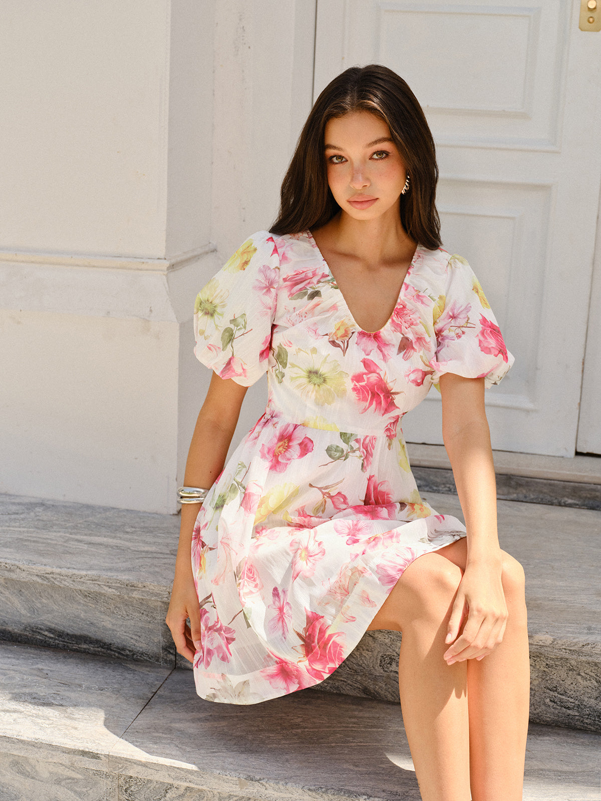 Robe à manches bouffantes imprimé floral