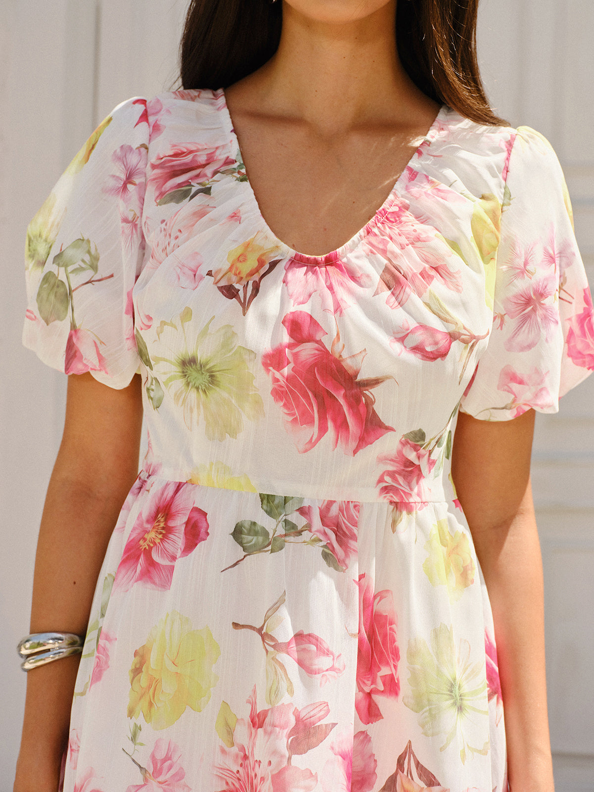 Robe à manches bouffantes imprimé floral