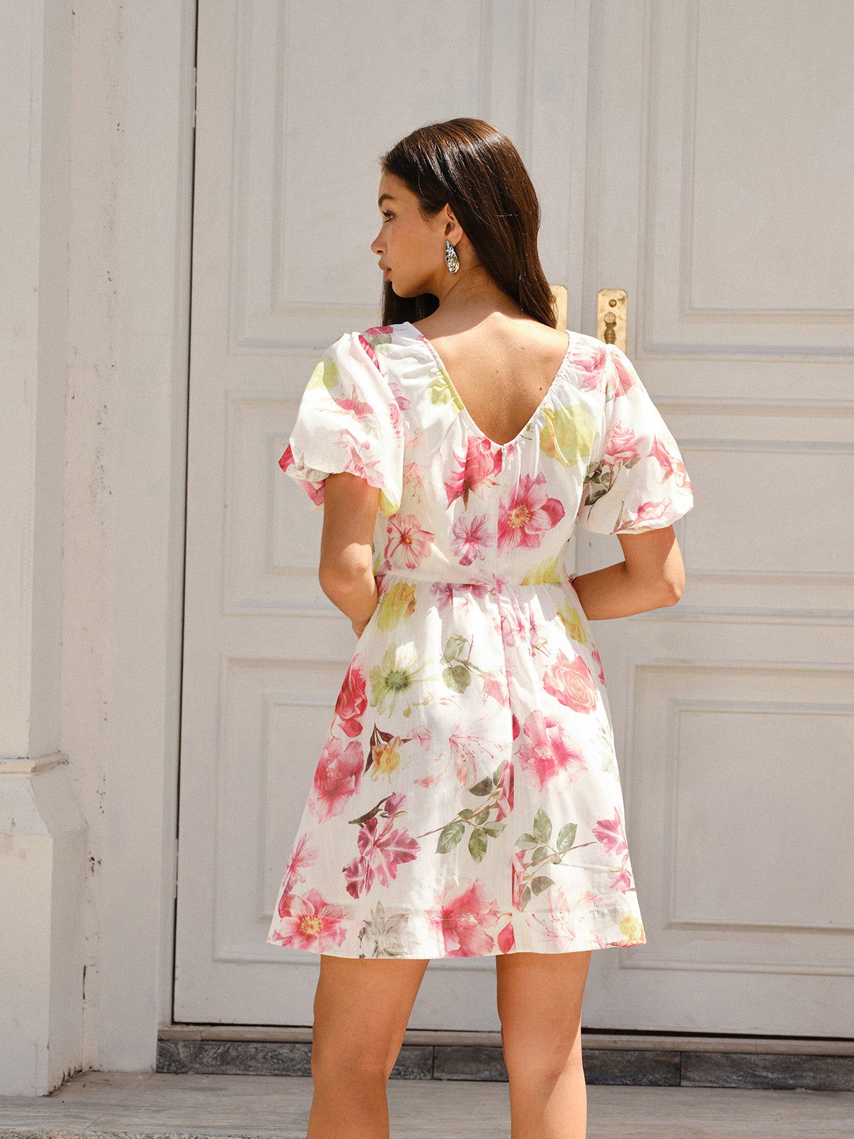 Robe à manches bouffantes imprimée à fleurs