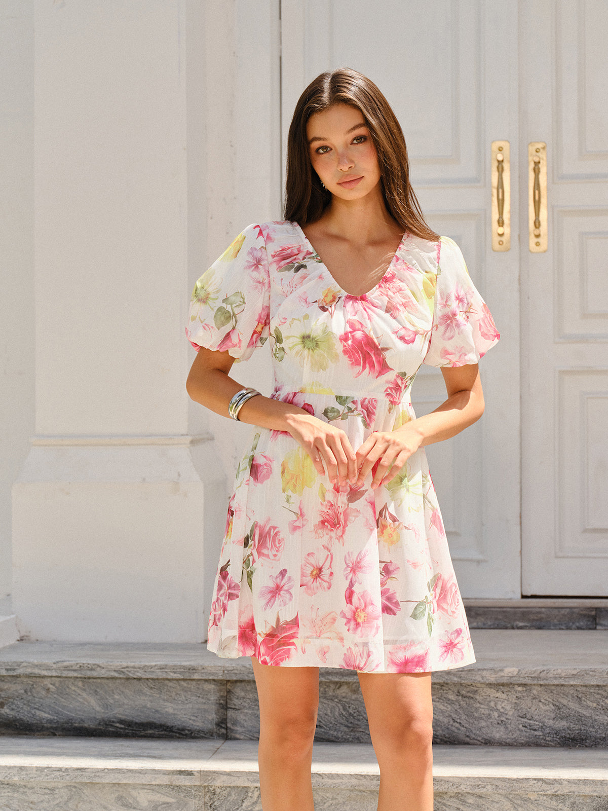 Robe à manches bouffantes imprimé floral