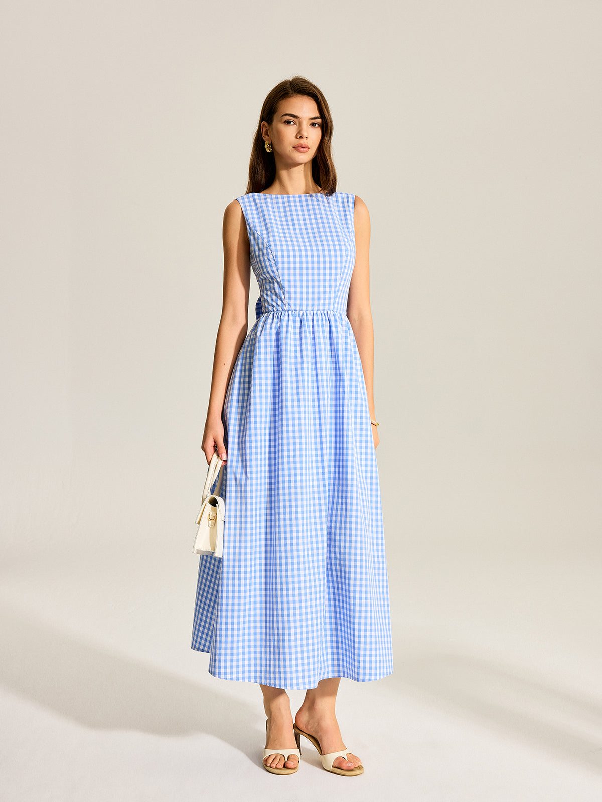 Robe sans manches vichy avec nœud au dos