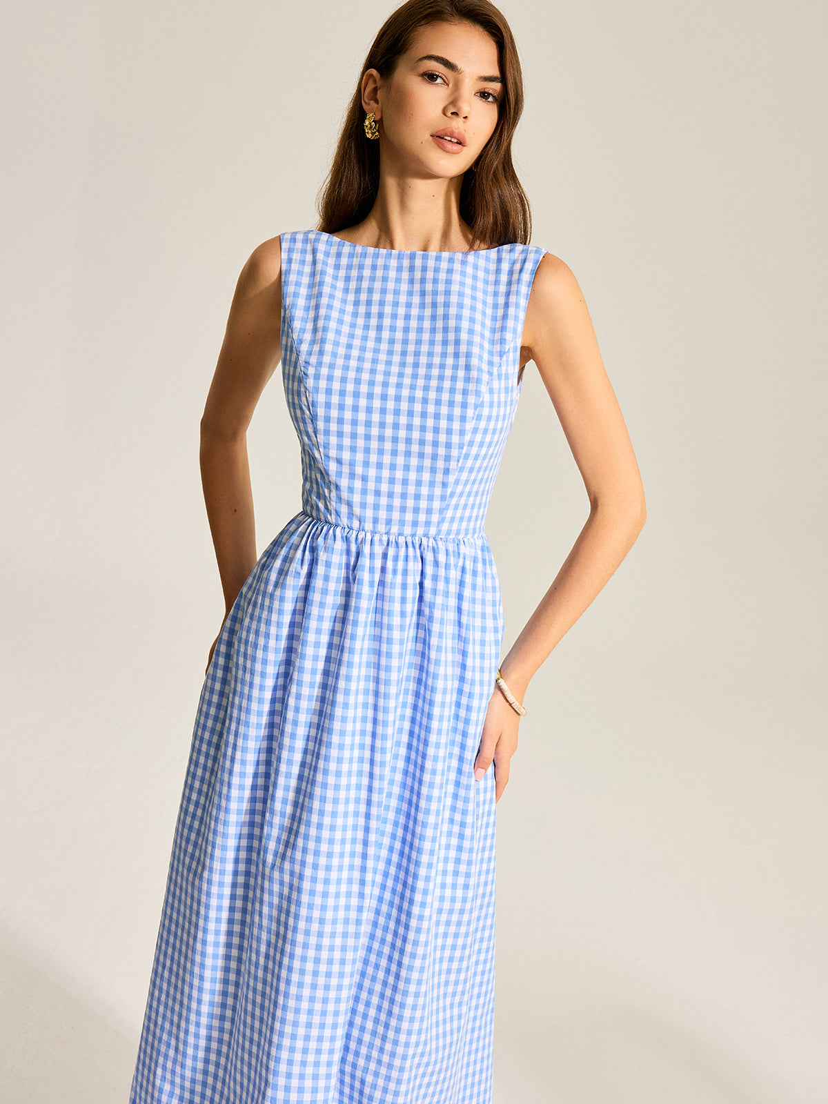 Robe sans manches vichy avec nœud au dos