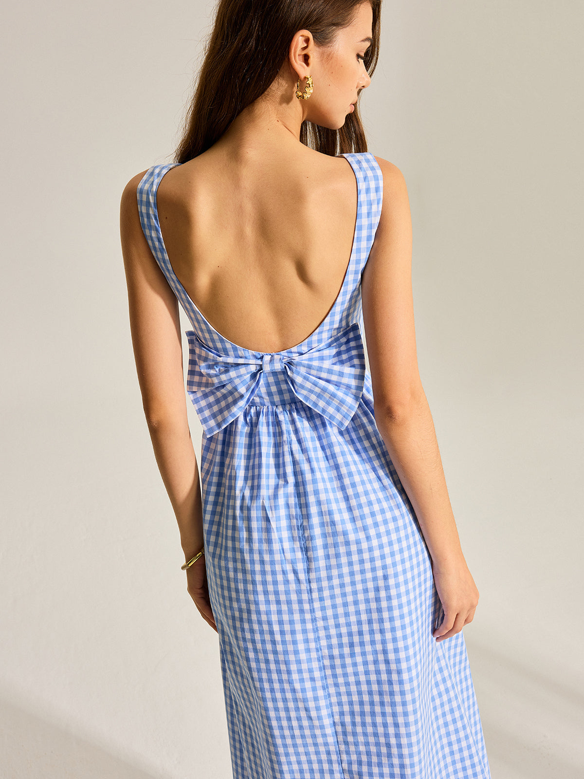 Robe sans manches vichy avec nœud au dos