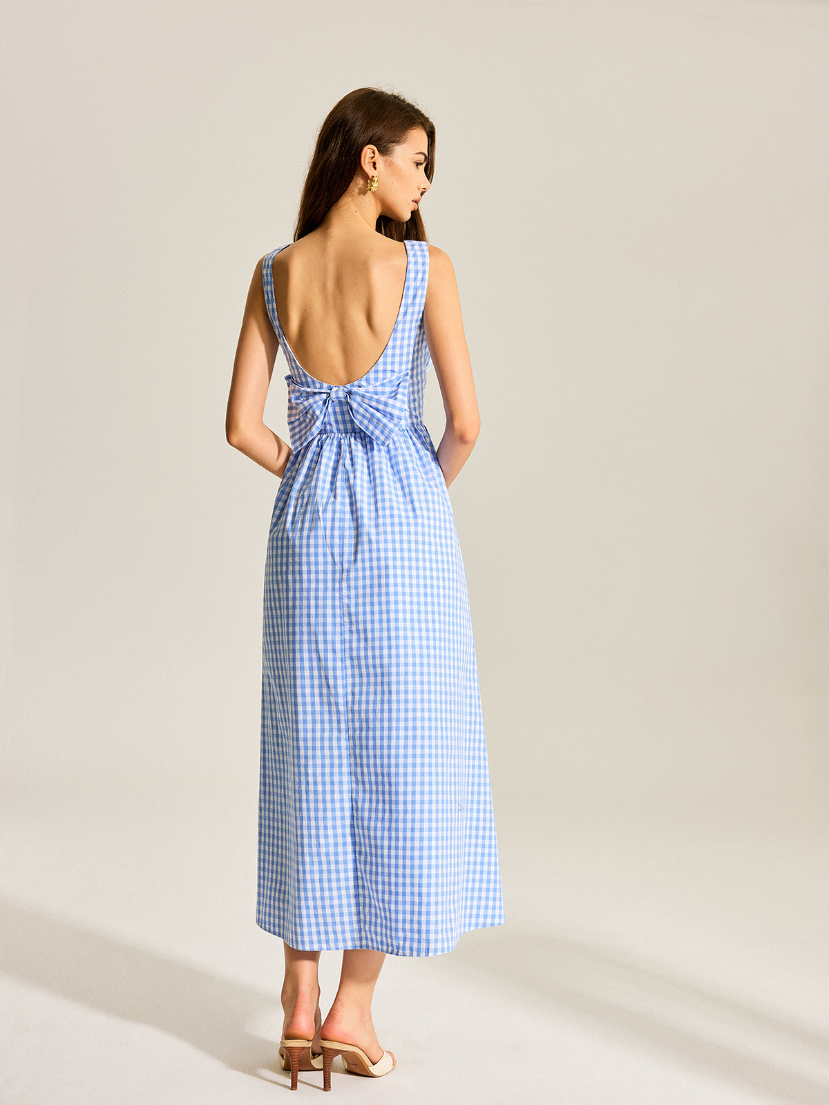 Ärmelloses Kleid mit Schleife am Rücken und Vichy-Karo-Muster