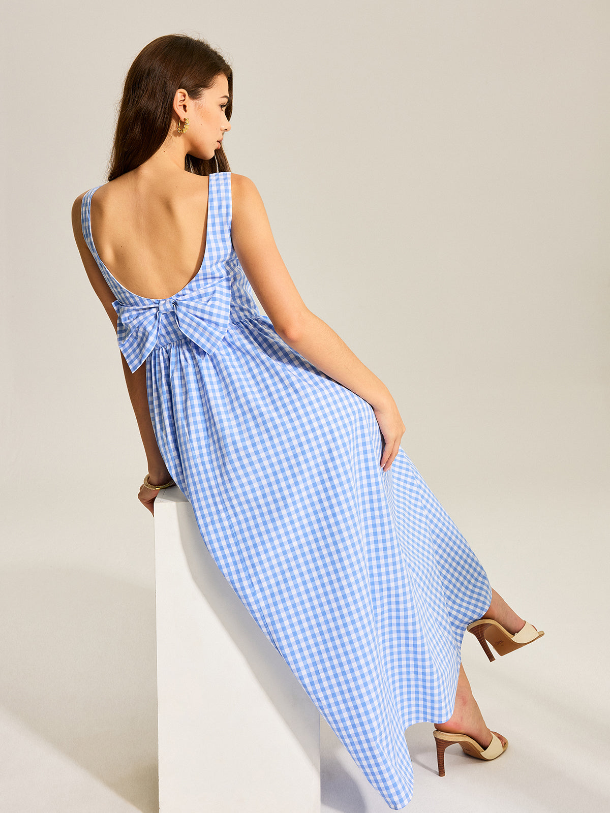 Robe sans manches vichy avec nœud au dos
