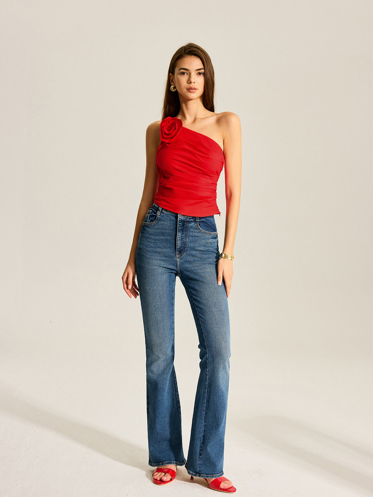Geblümtes One-Shoulder-Tanktop