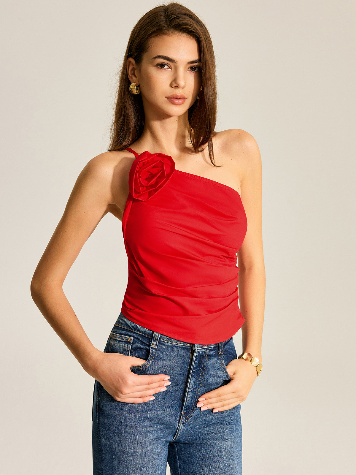 Geblümtes One-Shoulder-Tanktop
