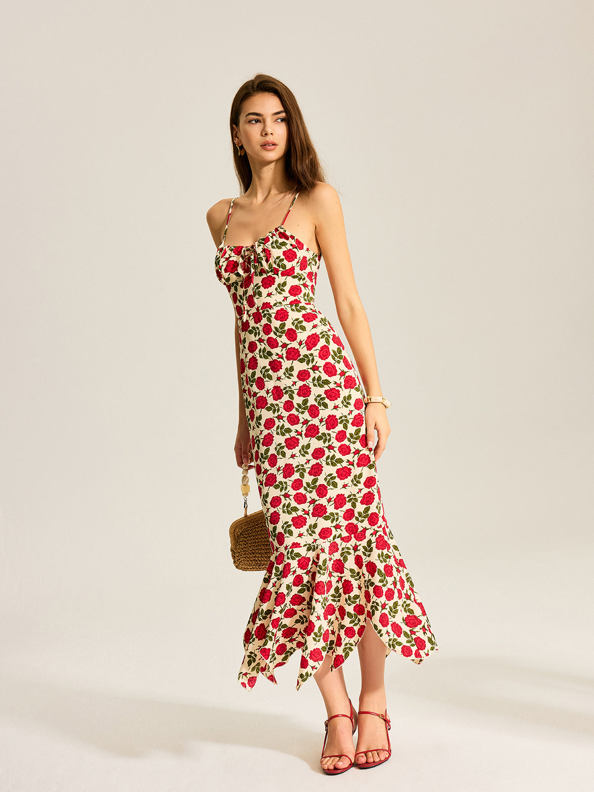 Robe longue à imprimé floral et ourlet à volants