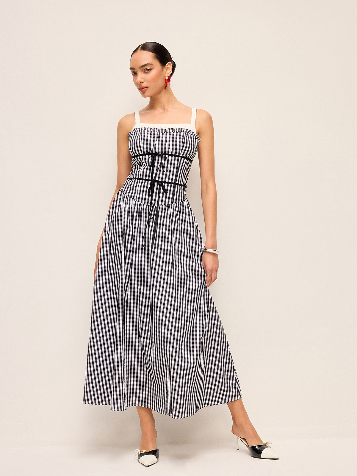 Gingham Corset-Style Midi Dress