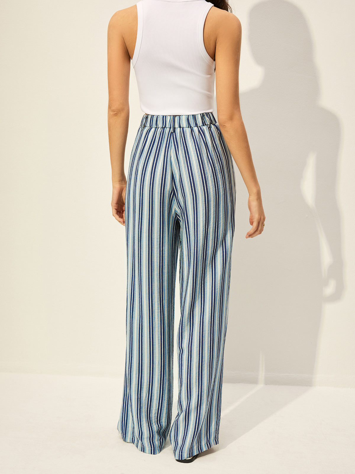 Gestreifte High-Waist-Hose aus Baumwollmischung