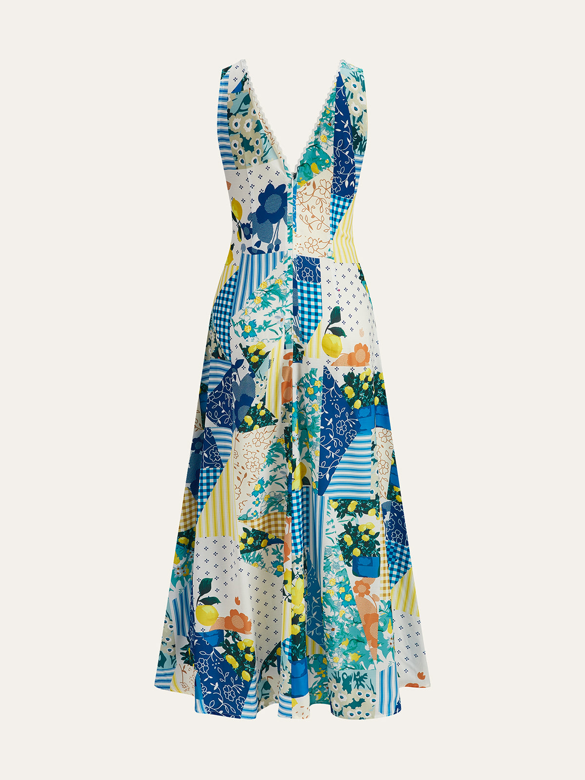 Robe longue à imprimé citronnade et bordure en dentelle