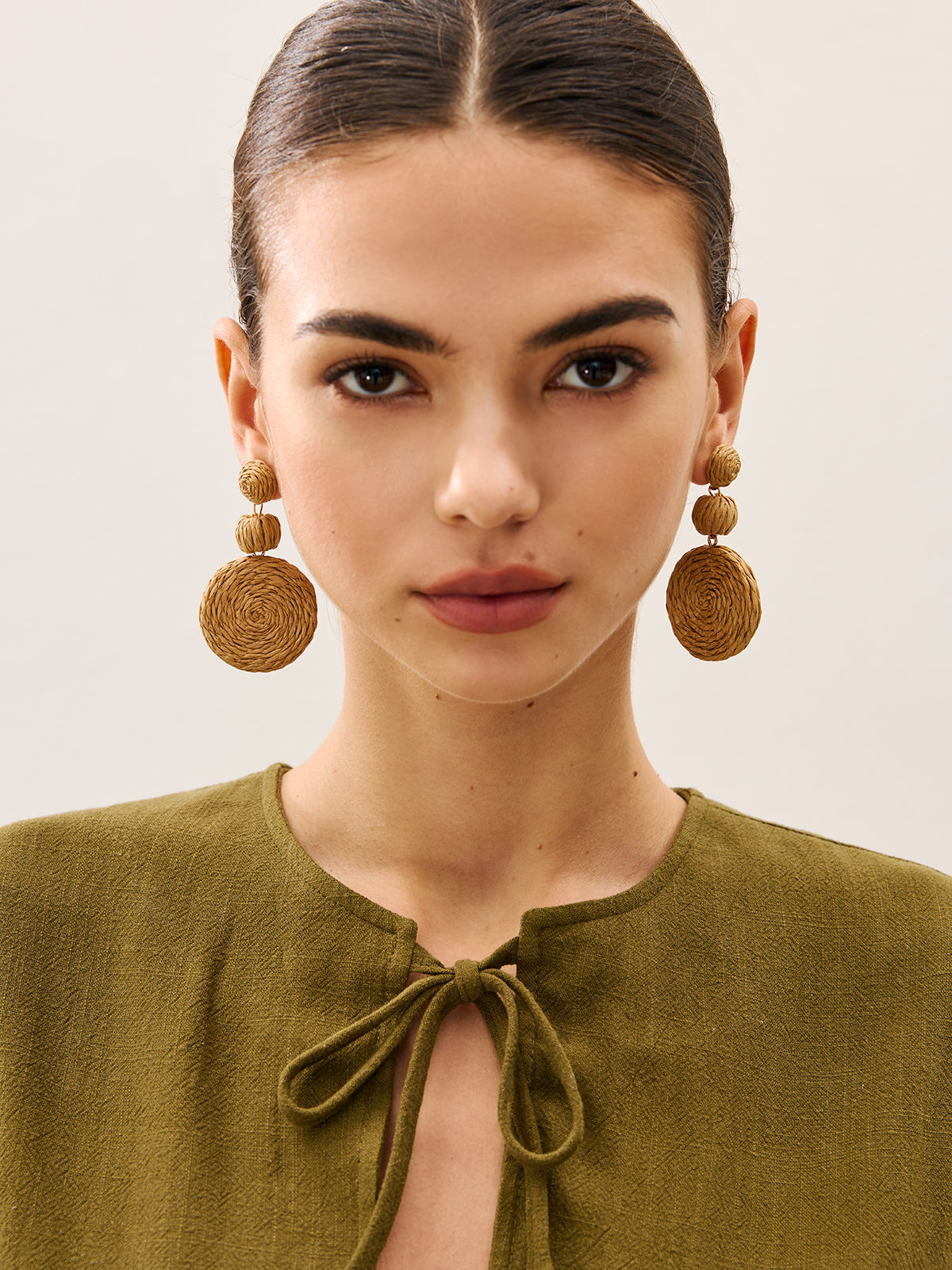 Triple Circle Raffia Drop Earrings