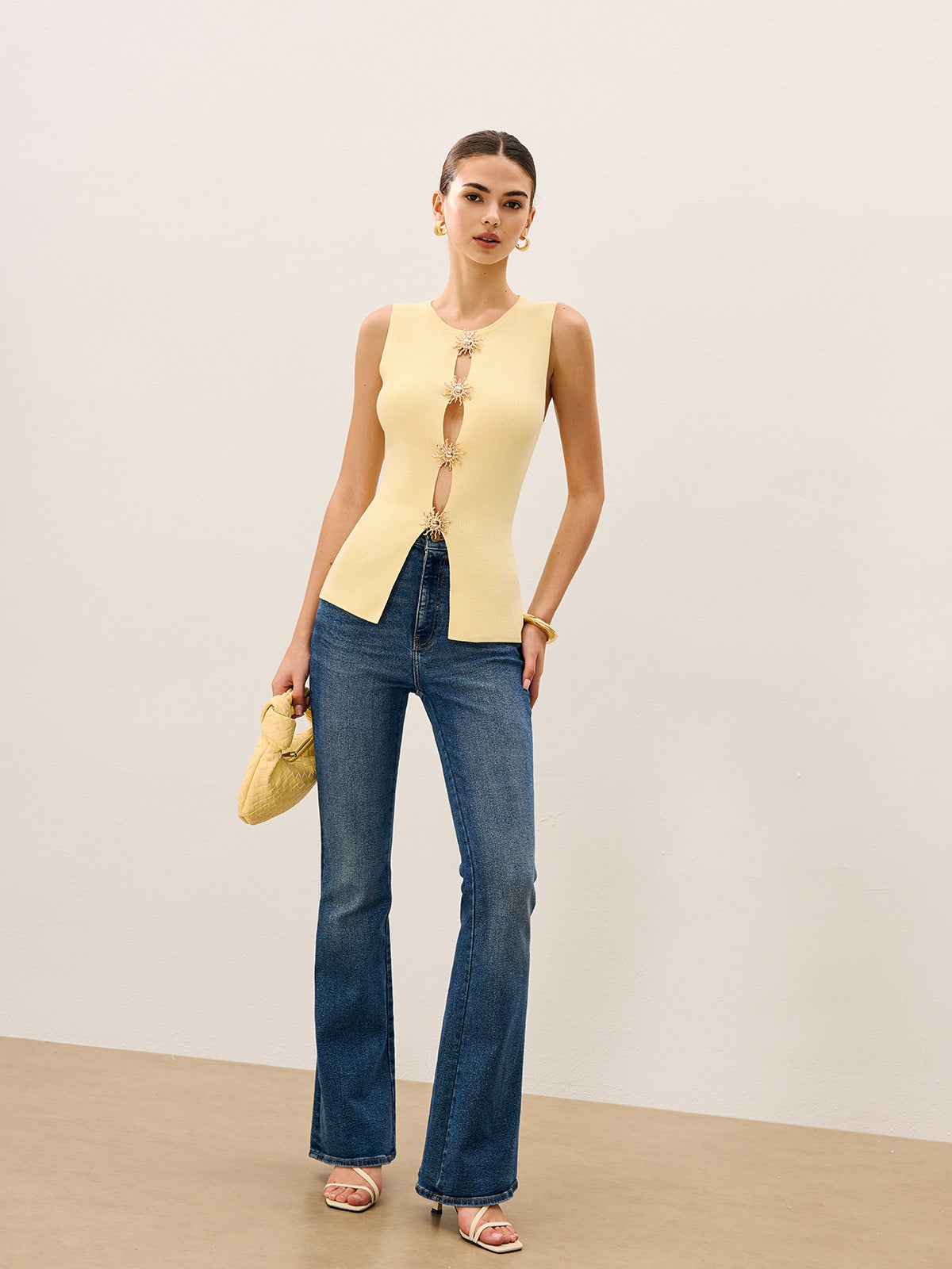 Embellished Cut-Out Front Tank Top