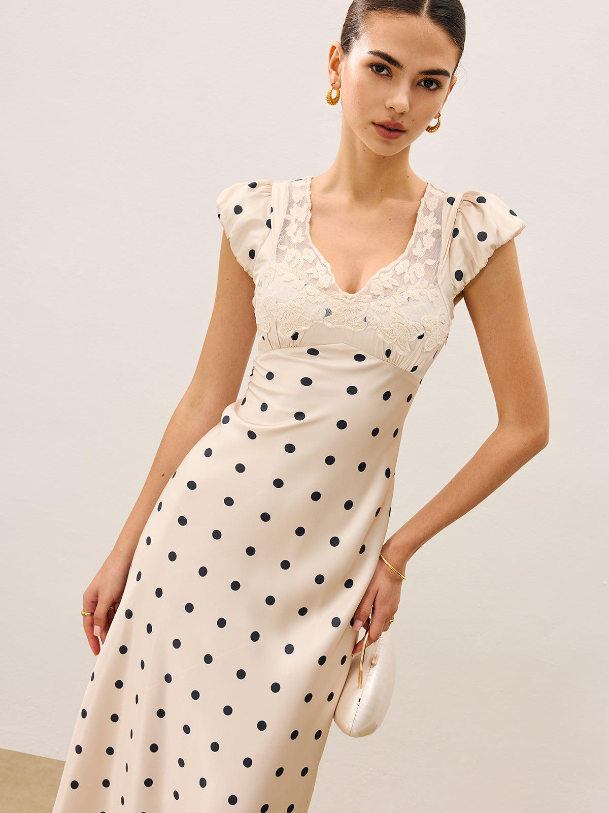 Lace Trim Polka Dot Dress