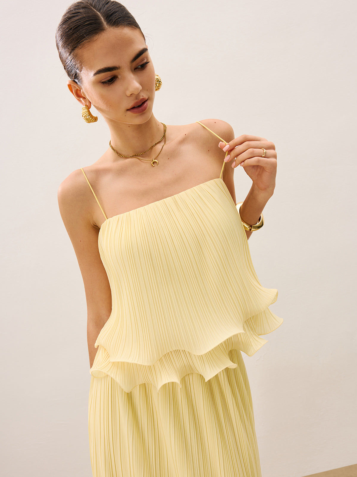 Ensemble jupe à volants superposés plissés