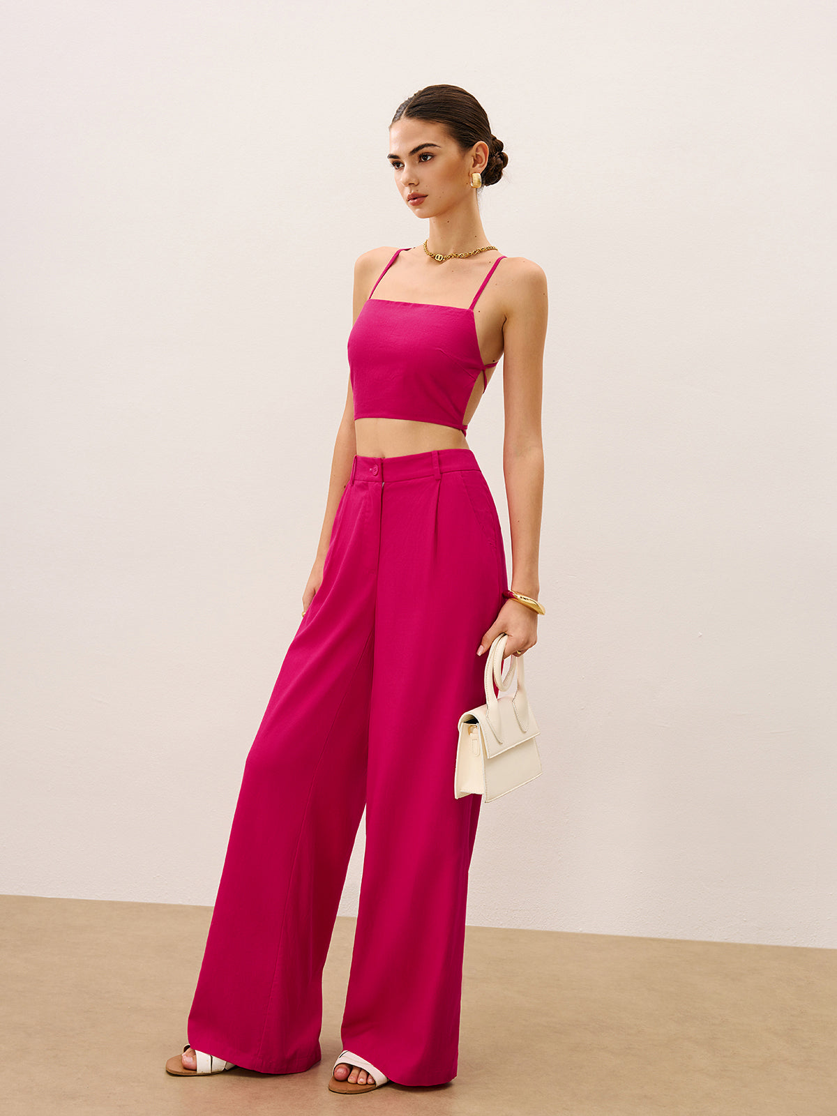 Tie-Back Top and Wide-Leg Pants Set
