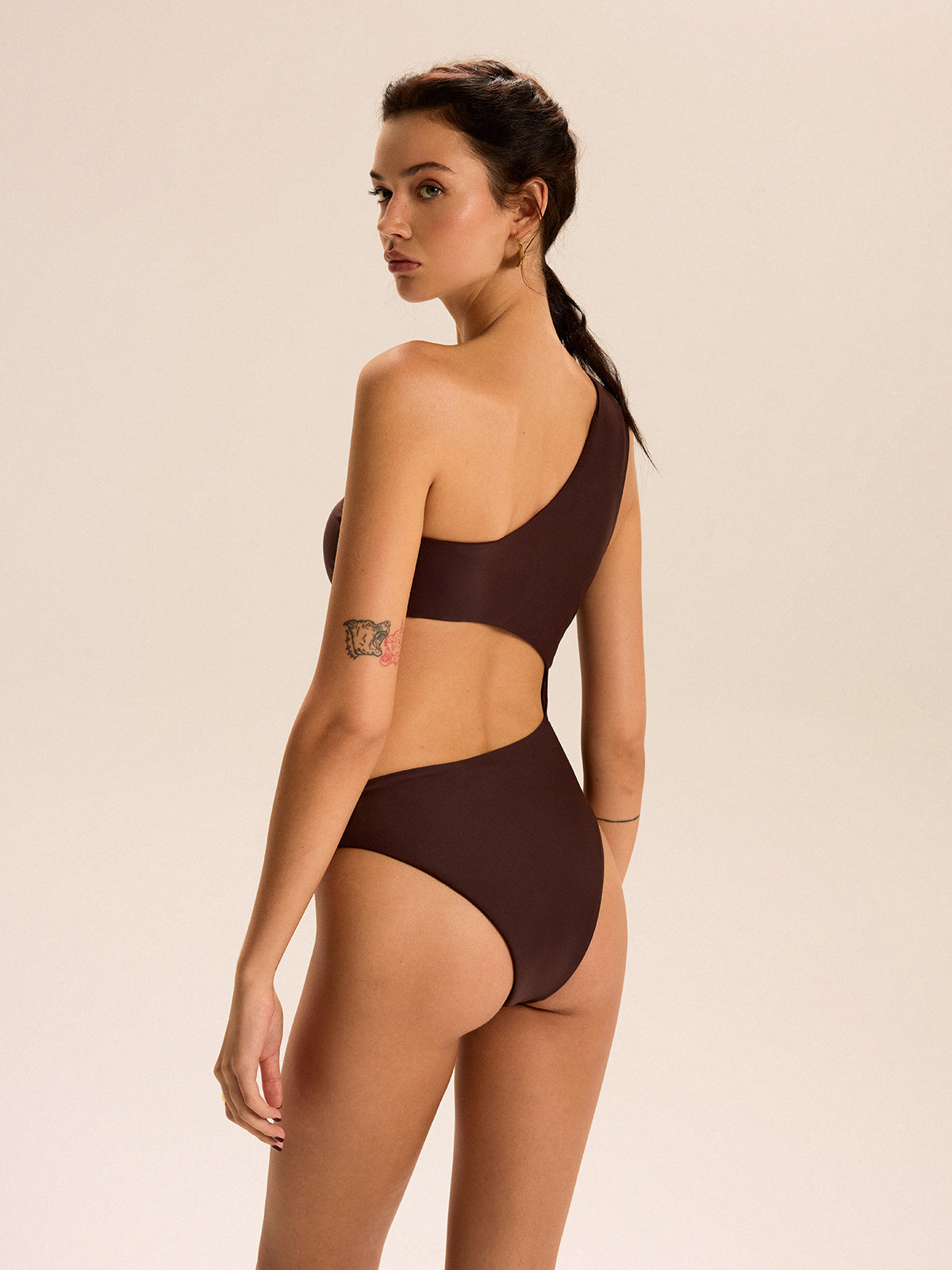 One Shoulder Cutout Metal Buckle One-Piece