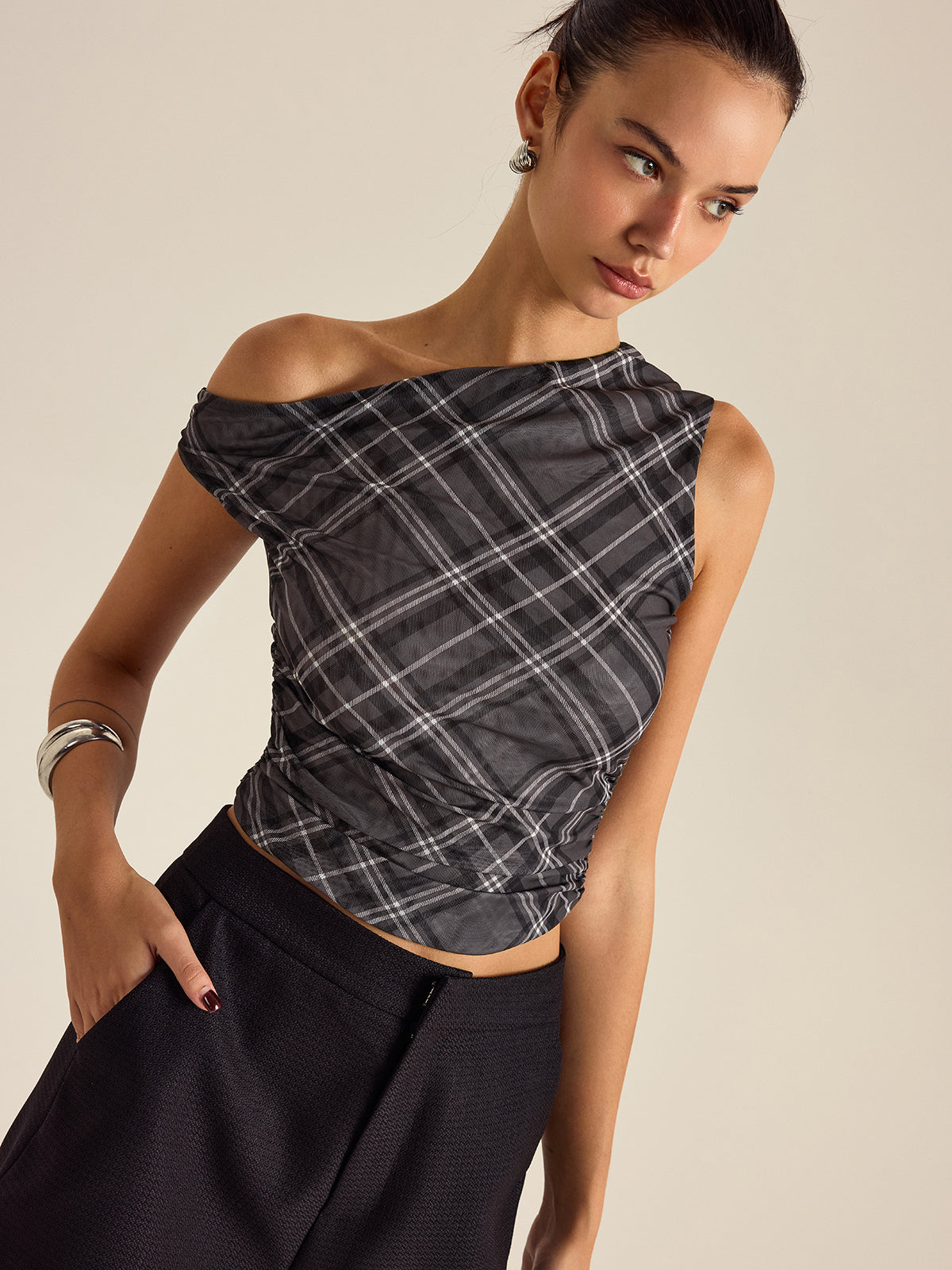 Asymmetrical Plaid Top