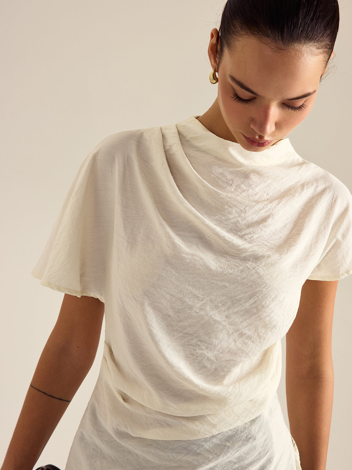 Draped Mock Neck Blouse