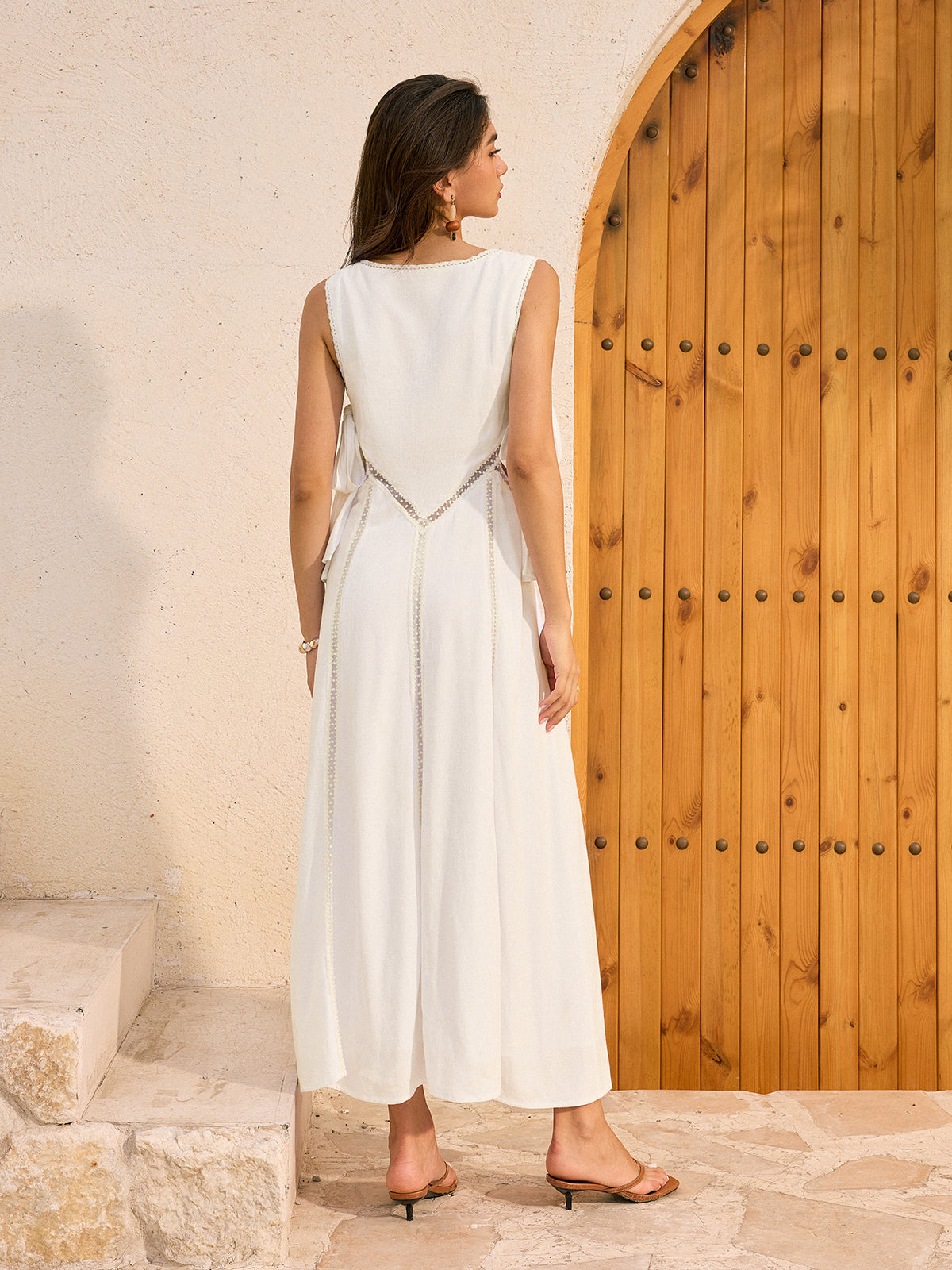 Linen & Cotton Cut-Out Tie-Back Maxi Dress