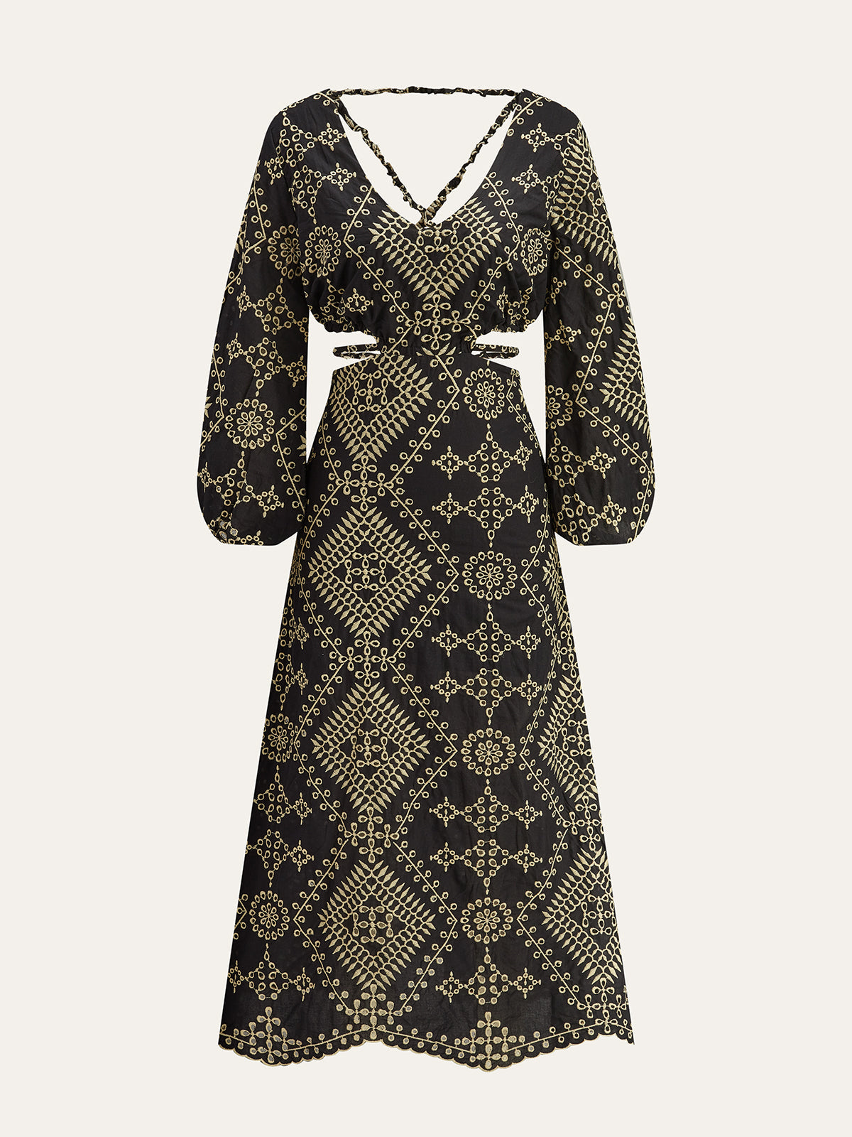 Robe longue ajourée brodée