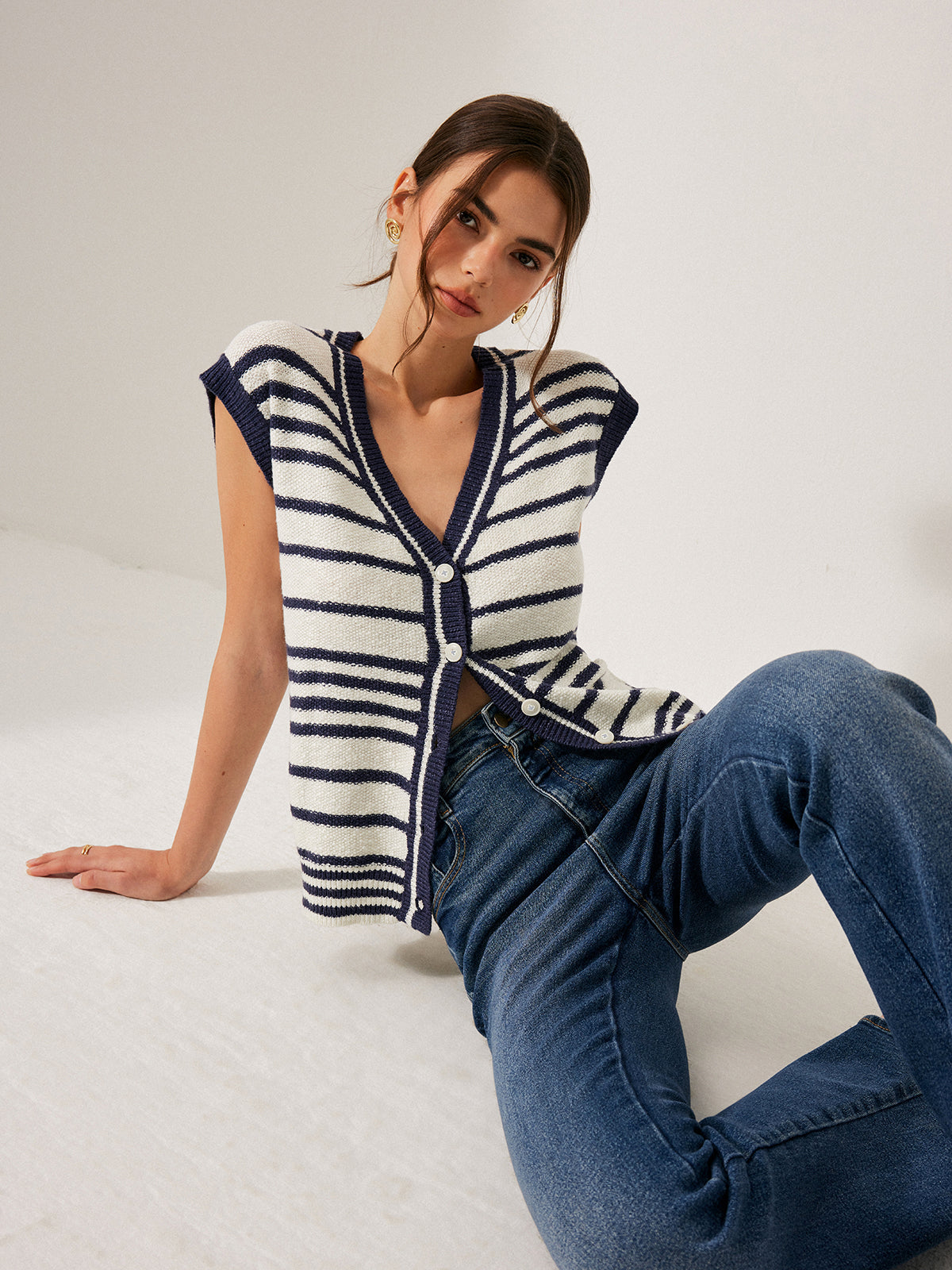 Cardigan en maille rayé