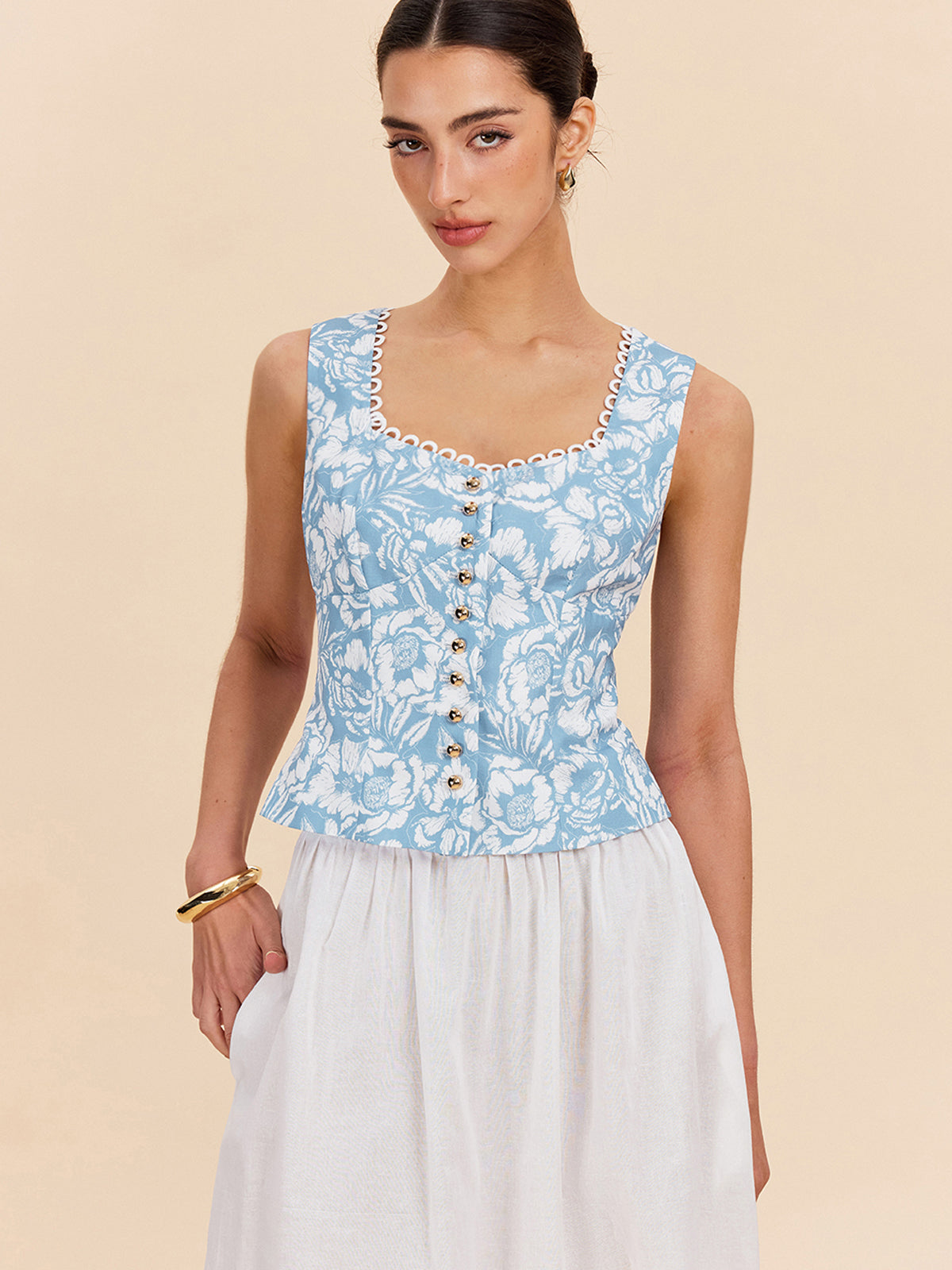 Floral Print Button-Front Top