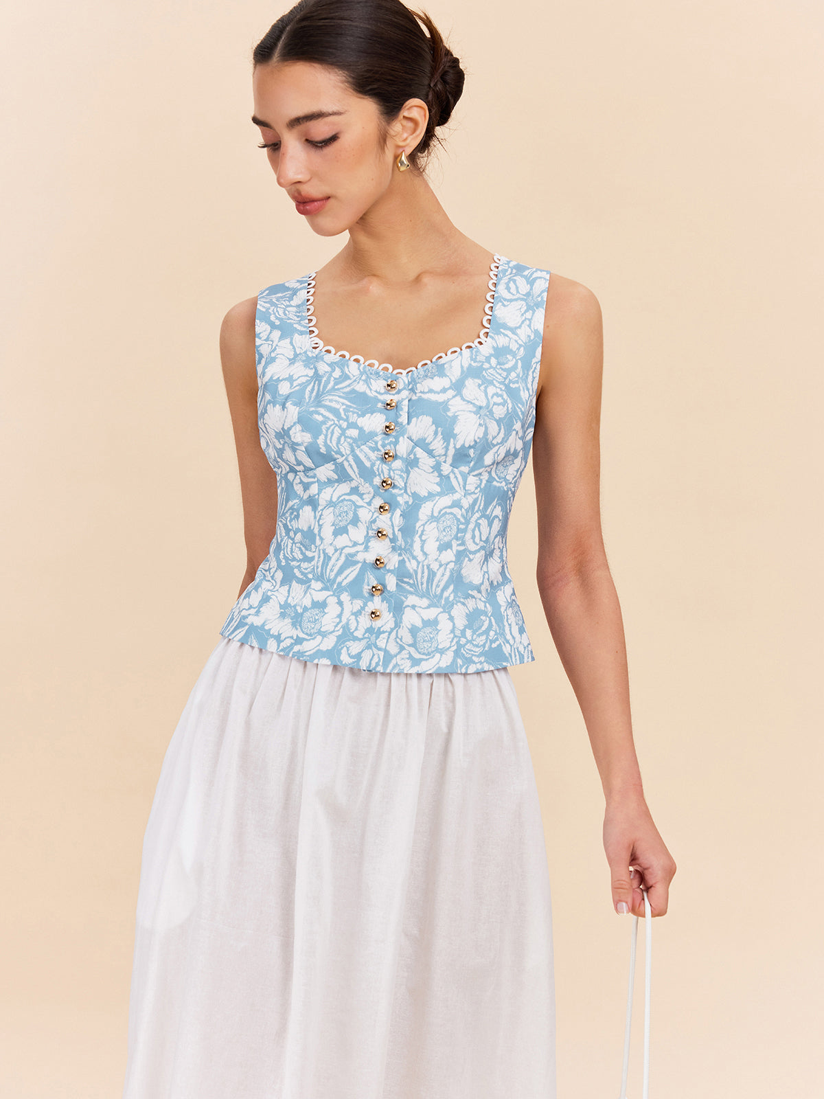 Haut boutonné à imprimé floral