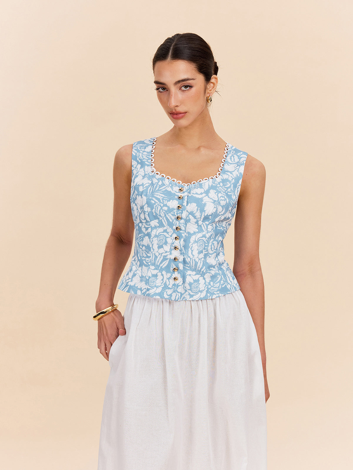Haut boutonné à imprimé floral