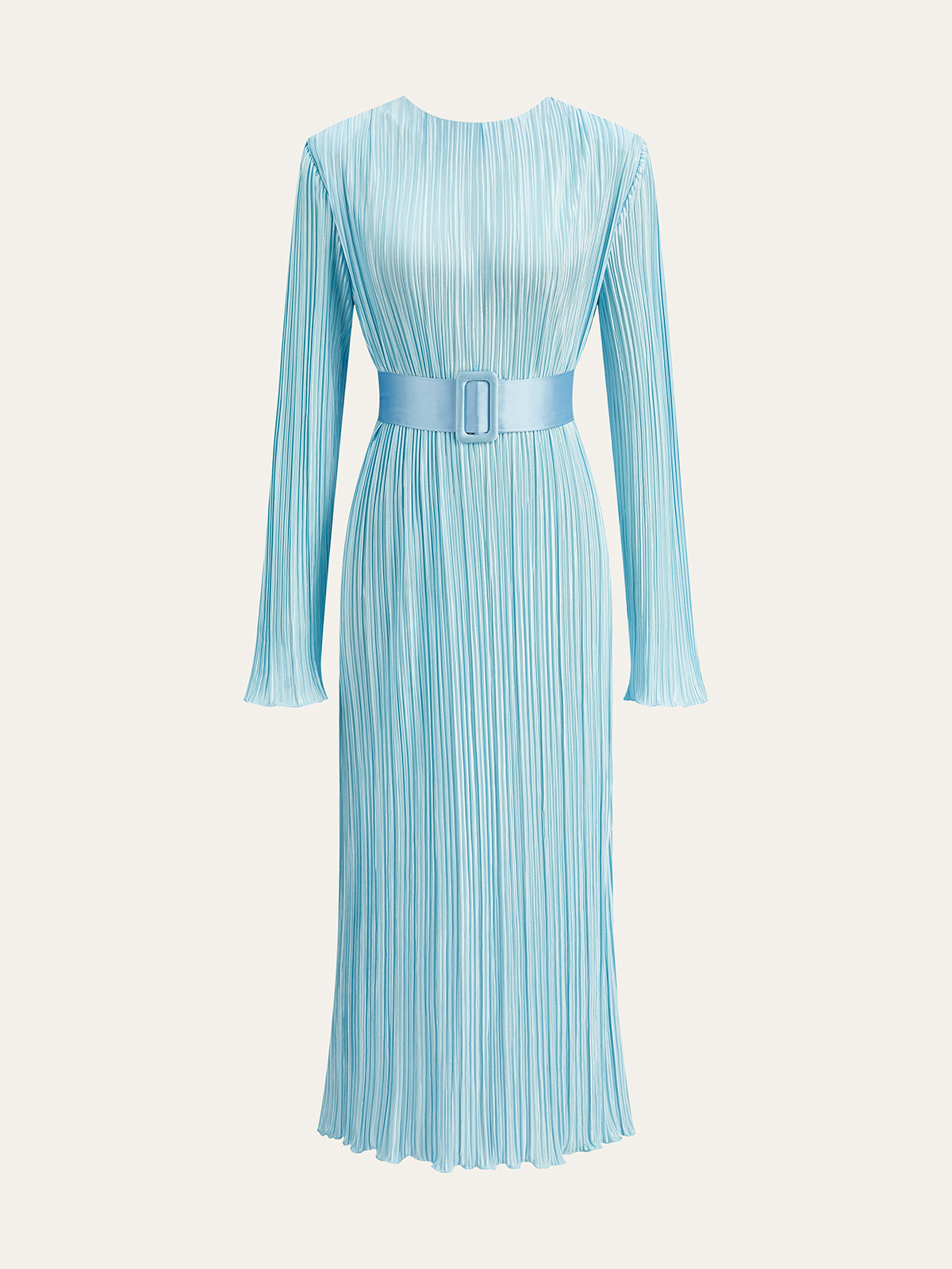 Robe midi plissée semi-transparente à manches longues avec ceinture