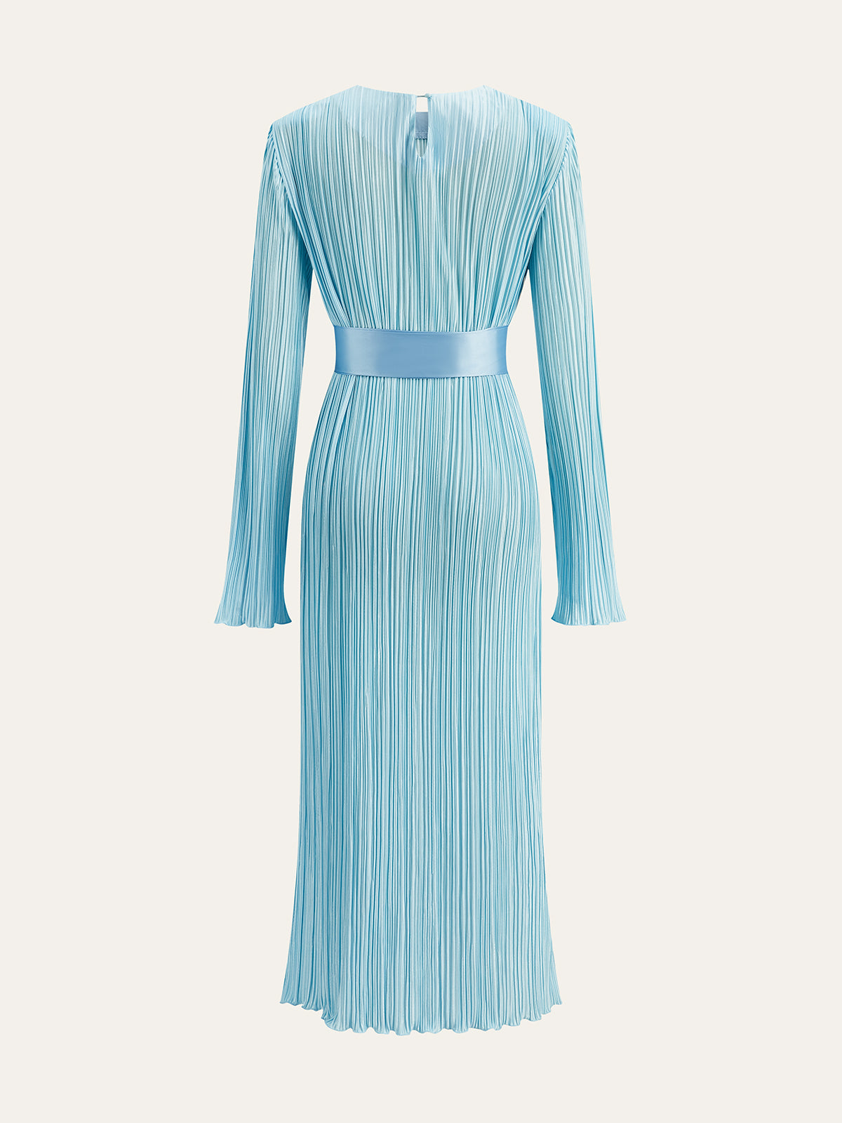 Robe midi plissée semi-transparente à manches longues avec ceinture