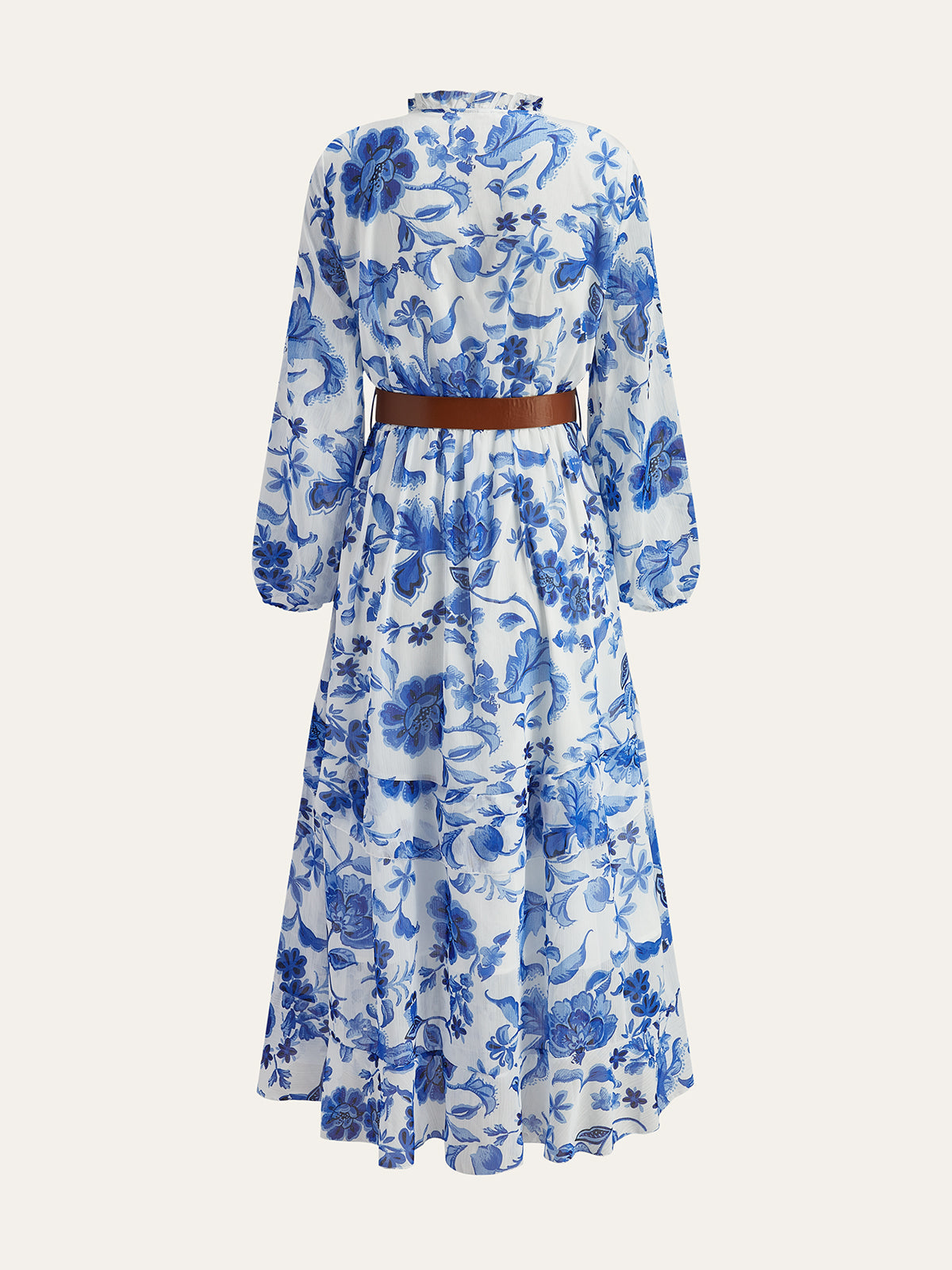 Robe longue à imprimé floral et à volants ceinturée
