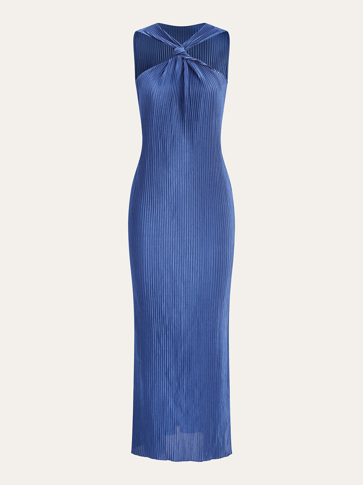 Plissiertes Midi-Kleid mit gedrehter Vorderseite
