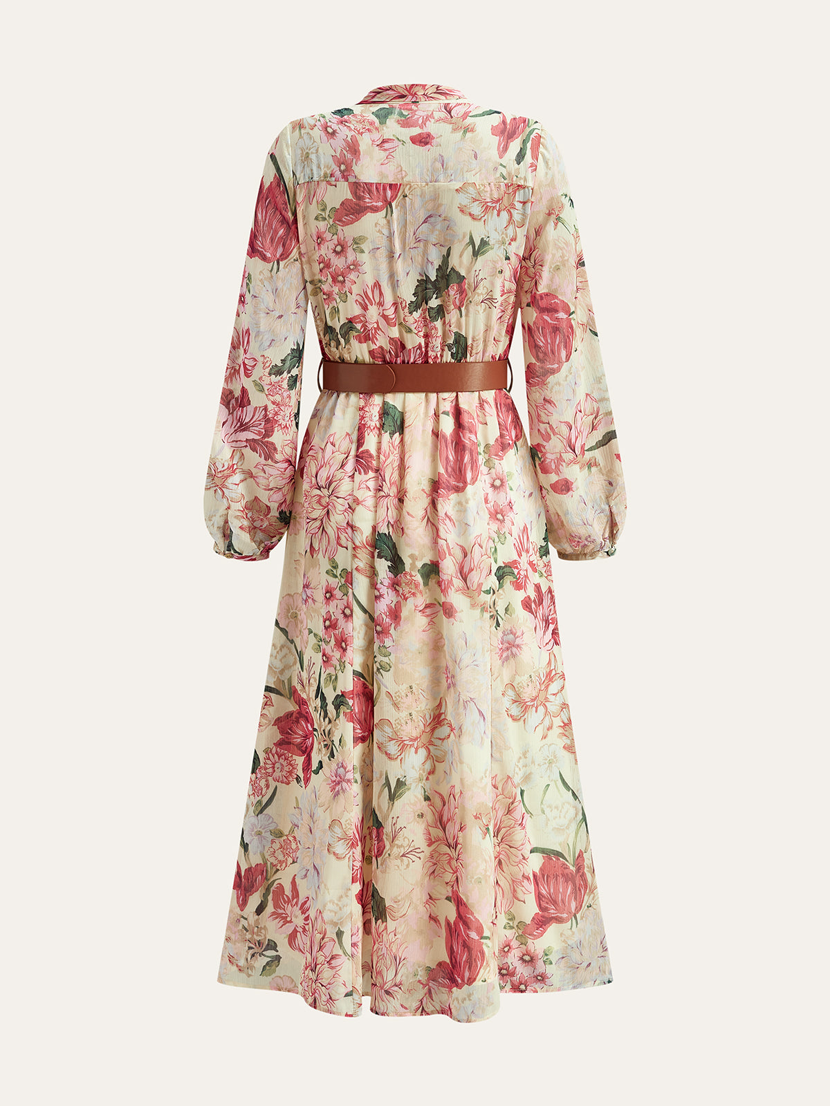 Maxikleid mit Blumenmuster, Schleifenkragen und Gürtel