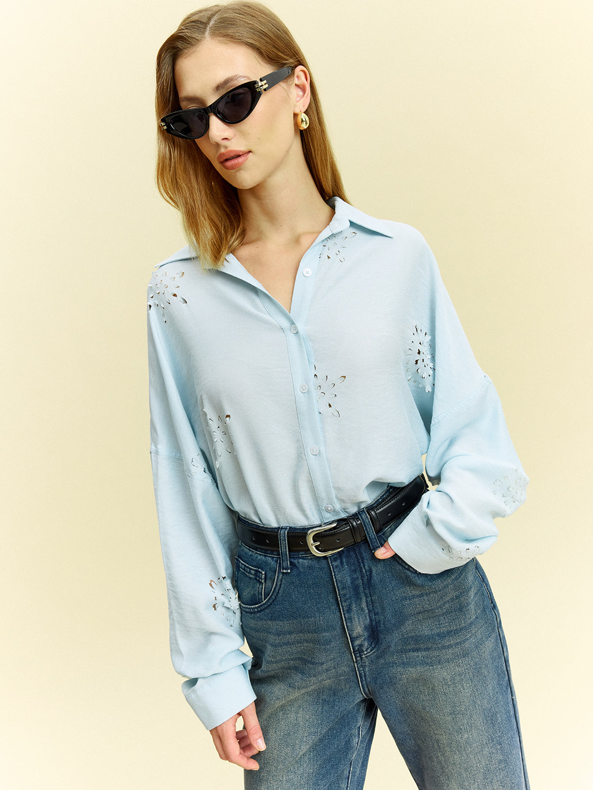 Oversized Eyelet Detail Shirt