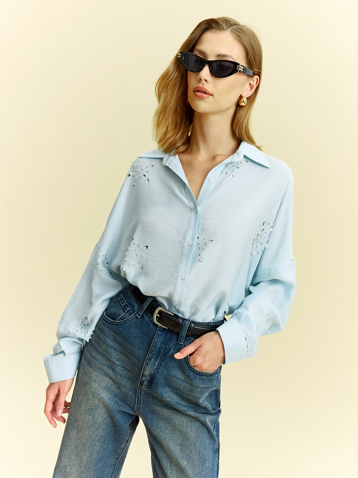 Oversized Eyelet Detail Shirt