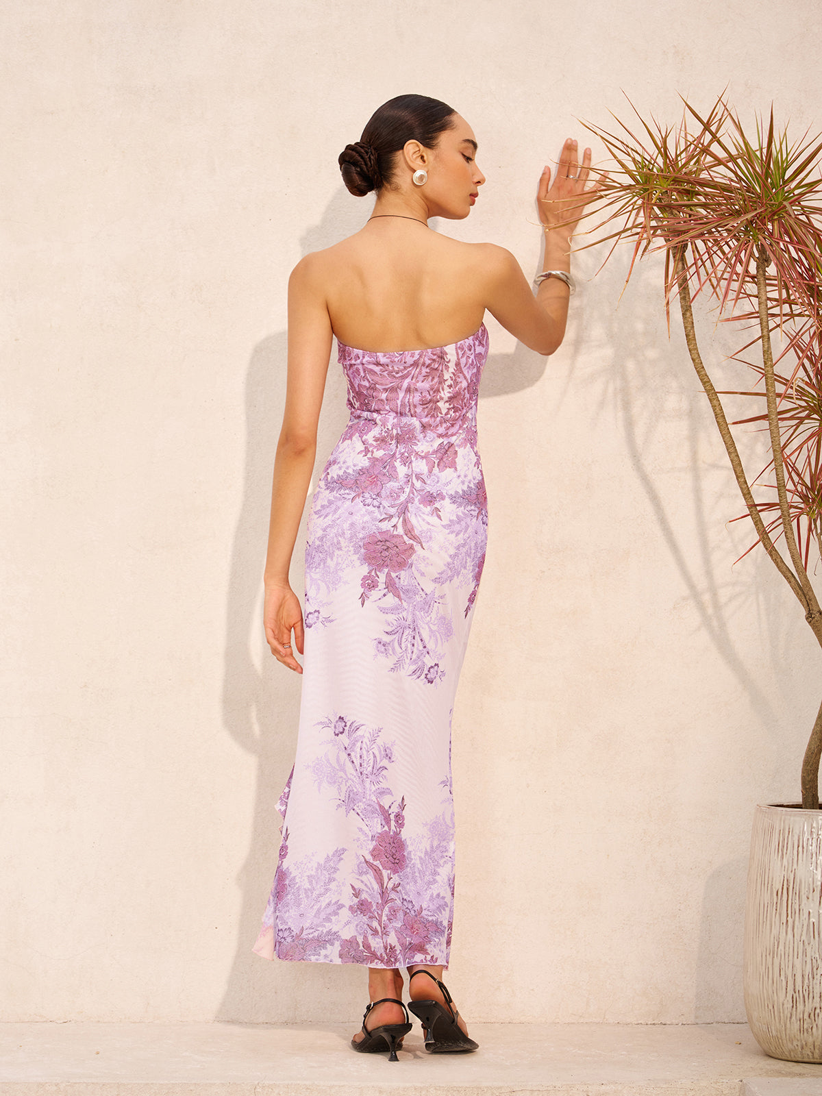 Strapless Floral Print Split Dress