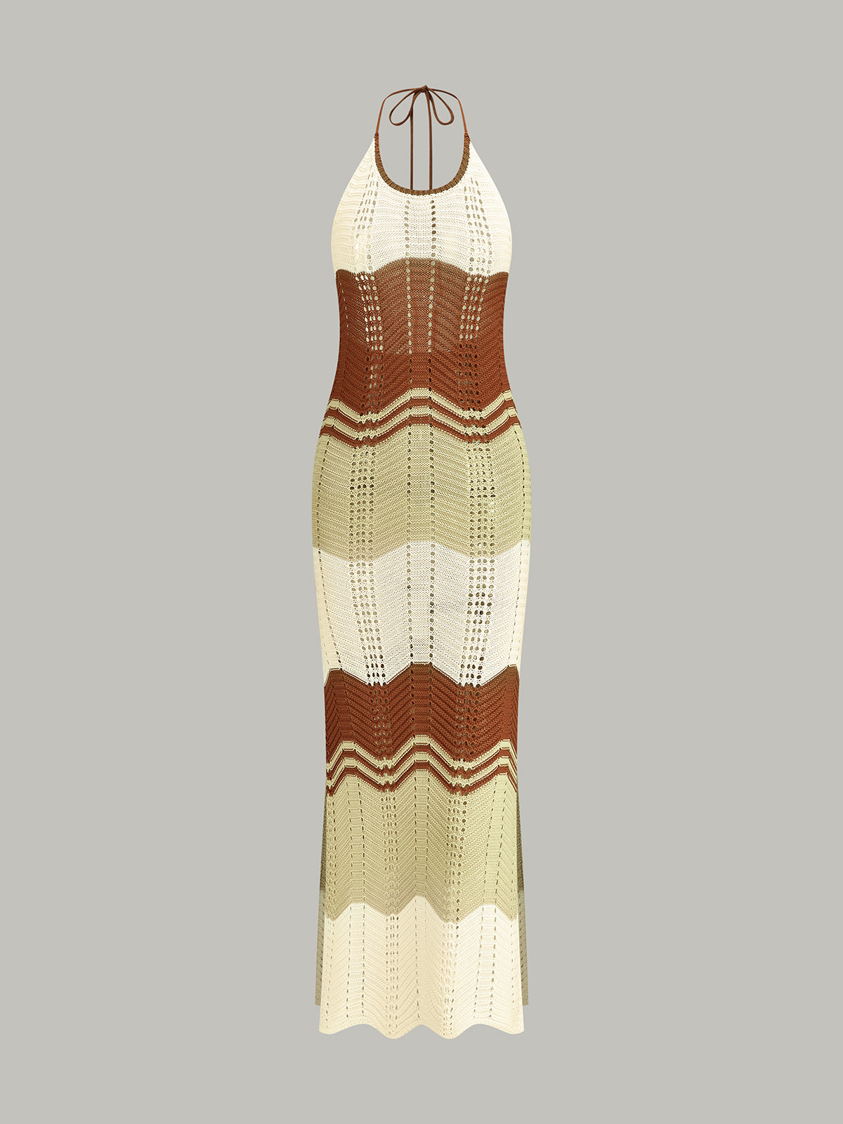 Robe longue licou en crochet semi-transparente à rayures contrastantes