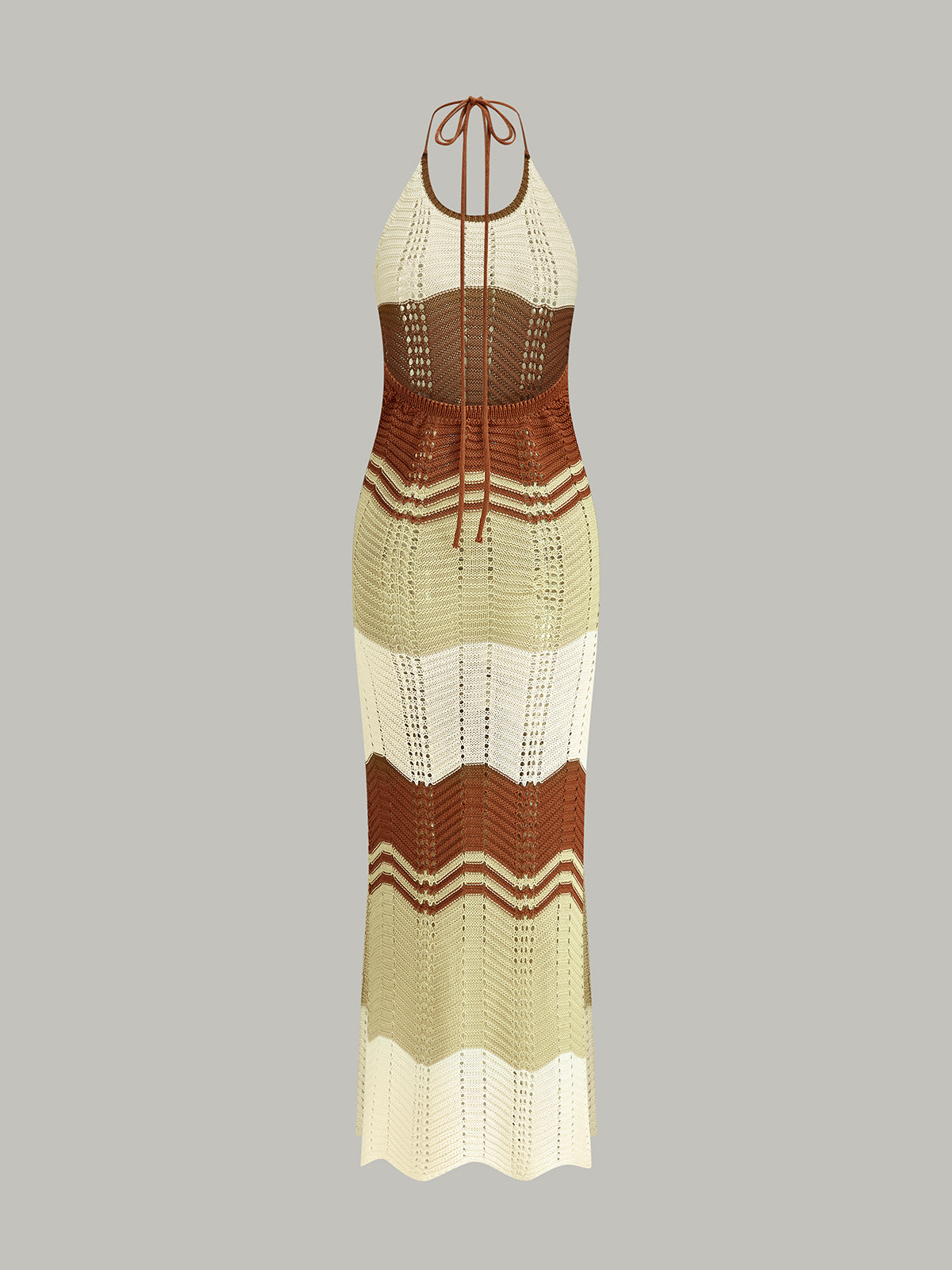 Robe longue licou en crochet semi-transparente à rayures contrastantes