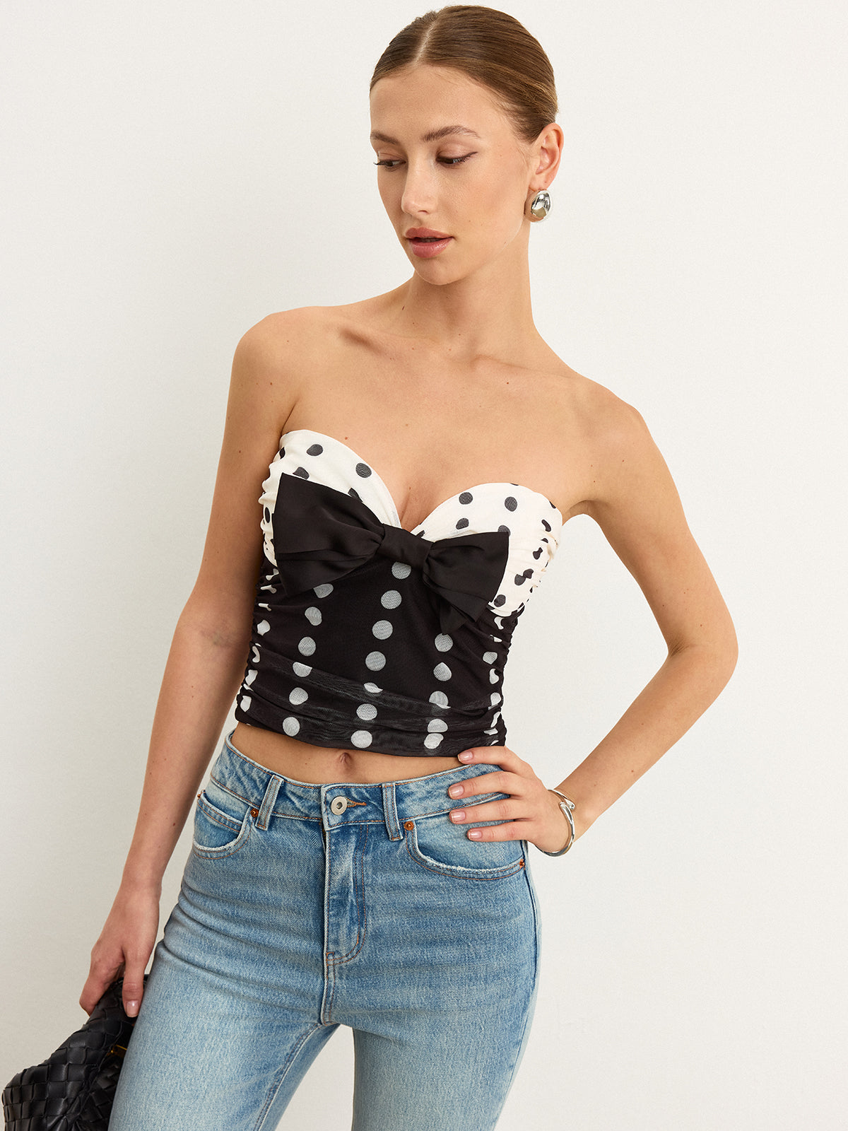 Polka Dot Bow Strapless Top