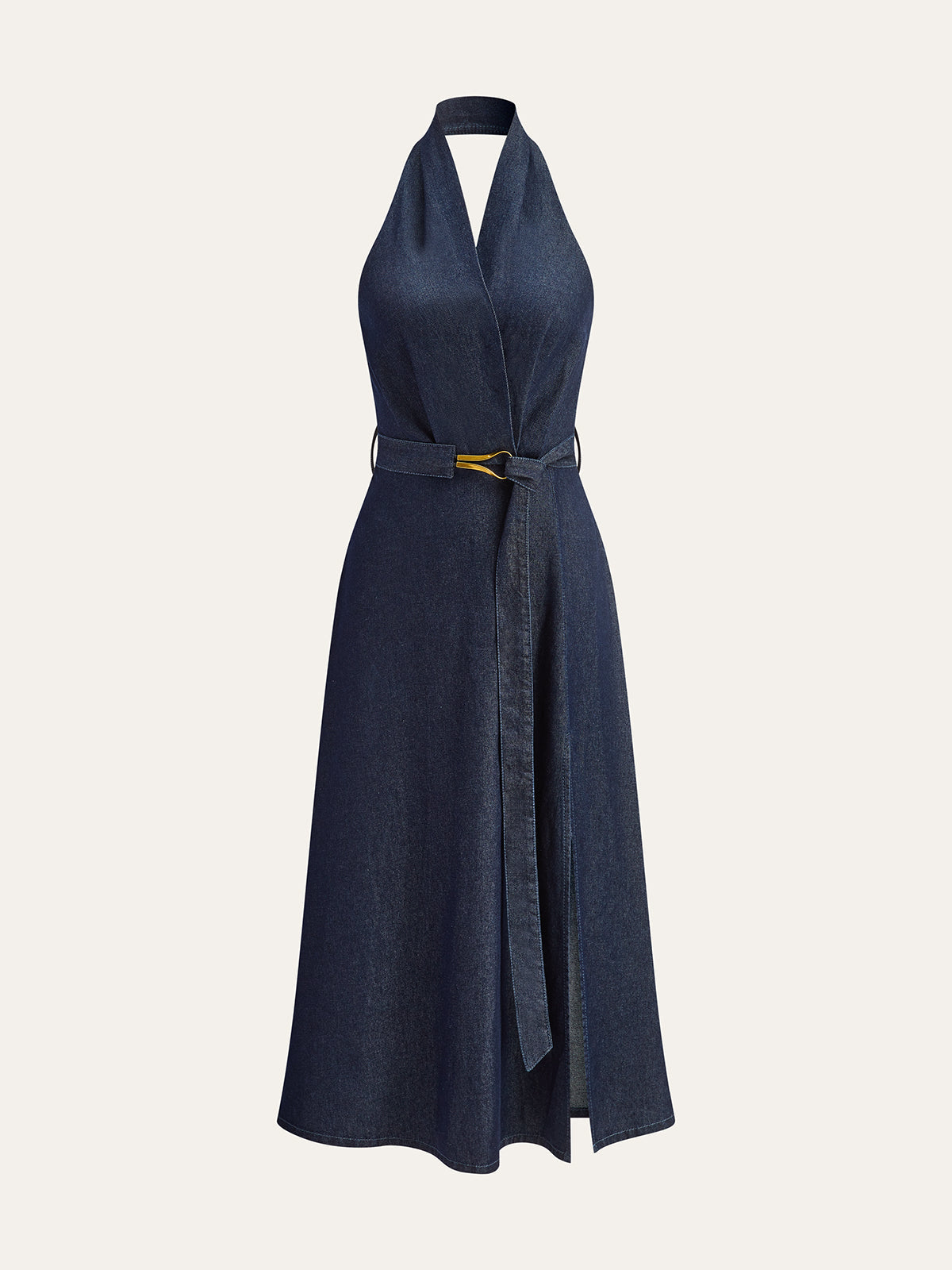 Jeans-Midi-Kleid mit Neckholder und Gürtel