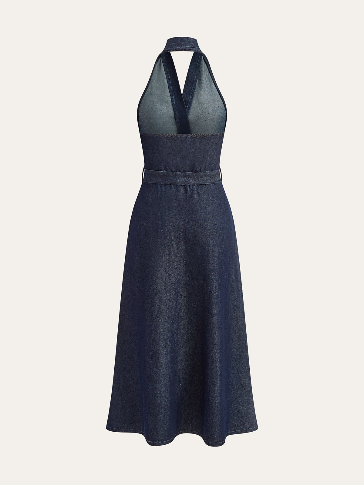 Jeans-Midi-Kleid mit Neckholder und Gürtel