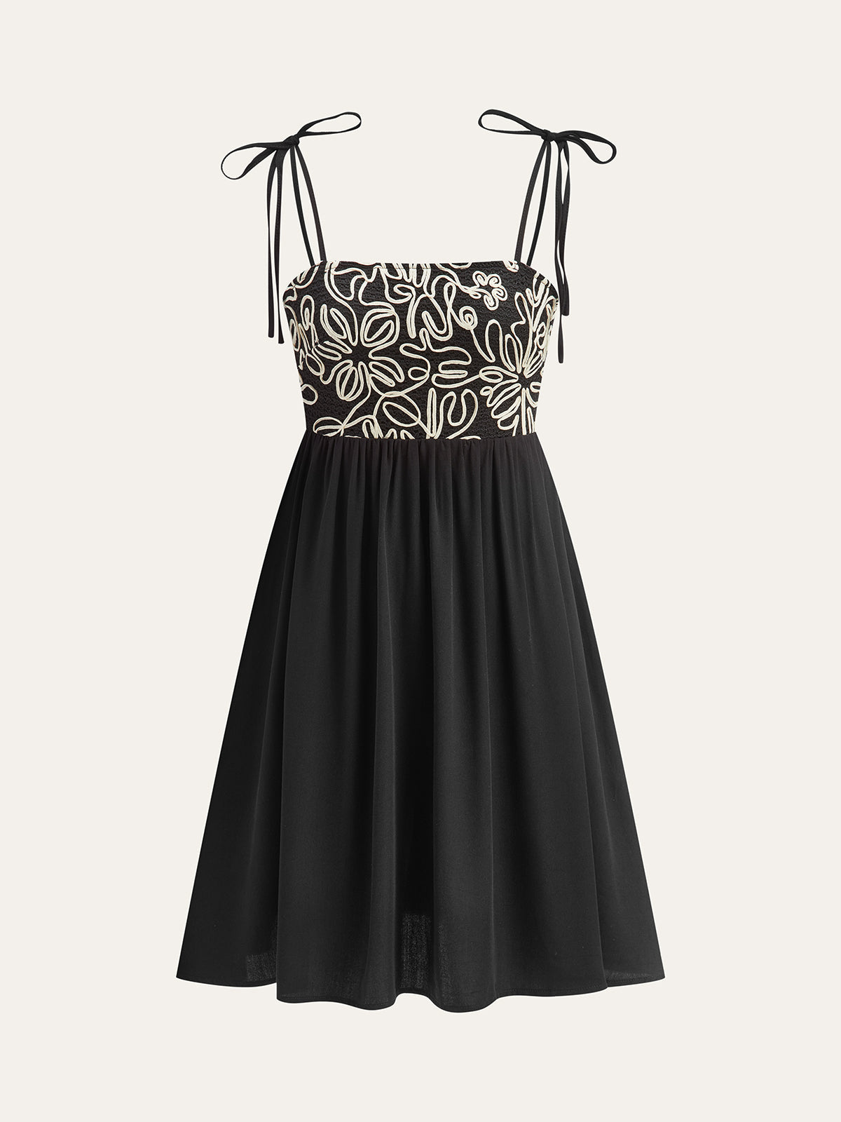 Embroidered Midi Dress with Tie-Up Straps