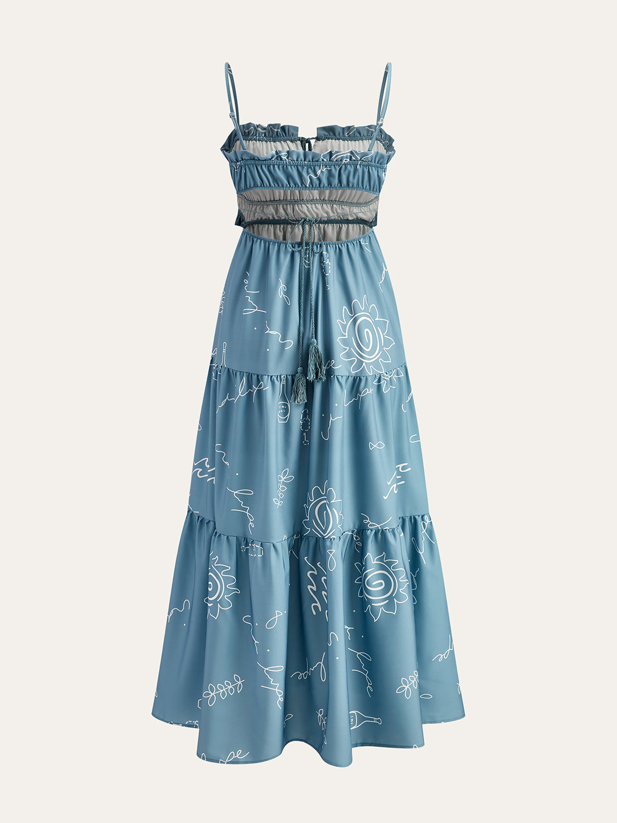 Bedrucktes Maxikleid mit Spaghettiträgern und Stufenrock