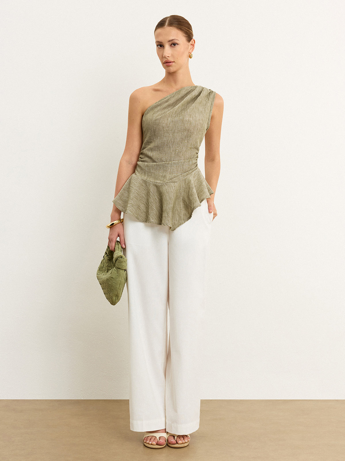 Asymmetrisches One-Shoulder-Top mit Rüschensaum