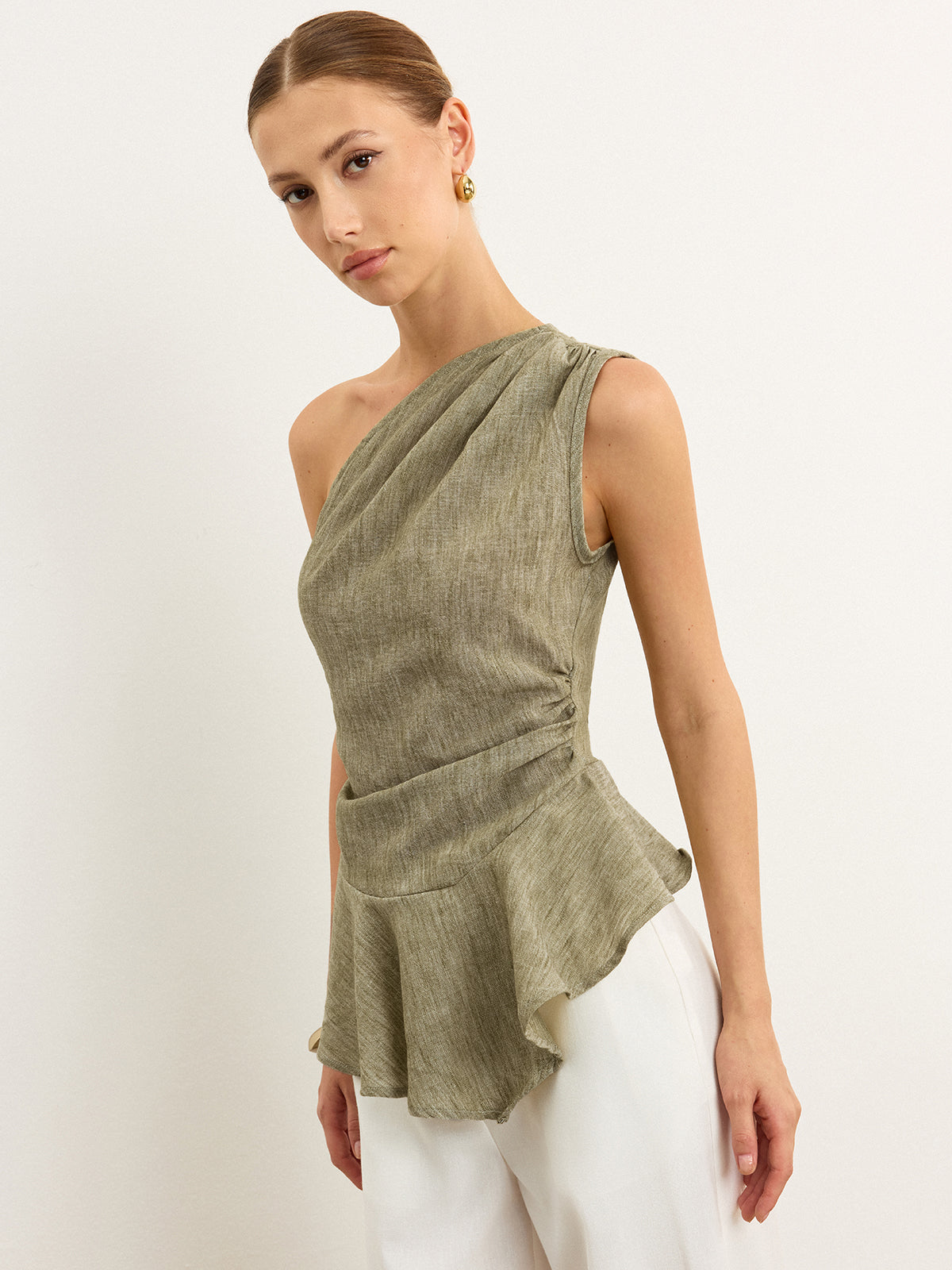 Asymmetrisches One-Shoulder-Top mit Rüschensaum