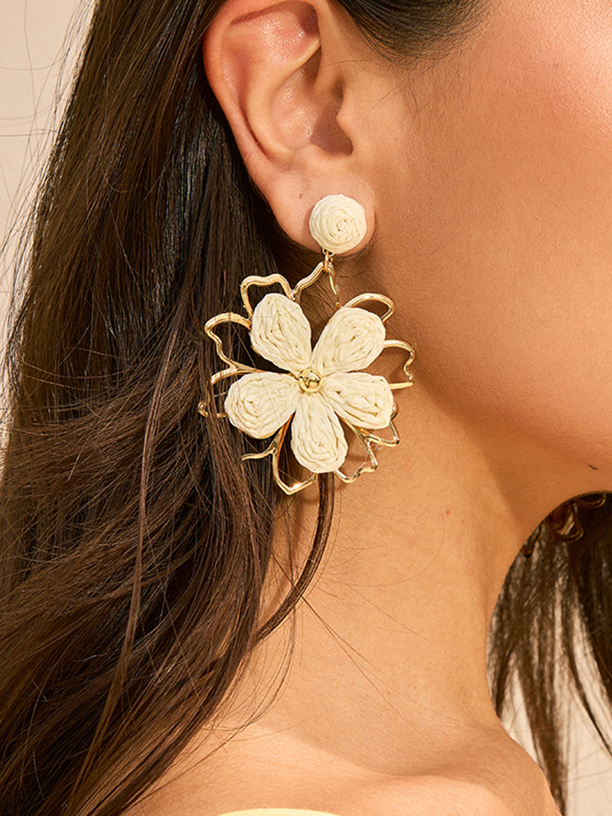 Woven Petal Outline Flower Earrings