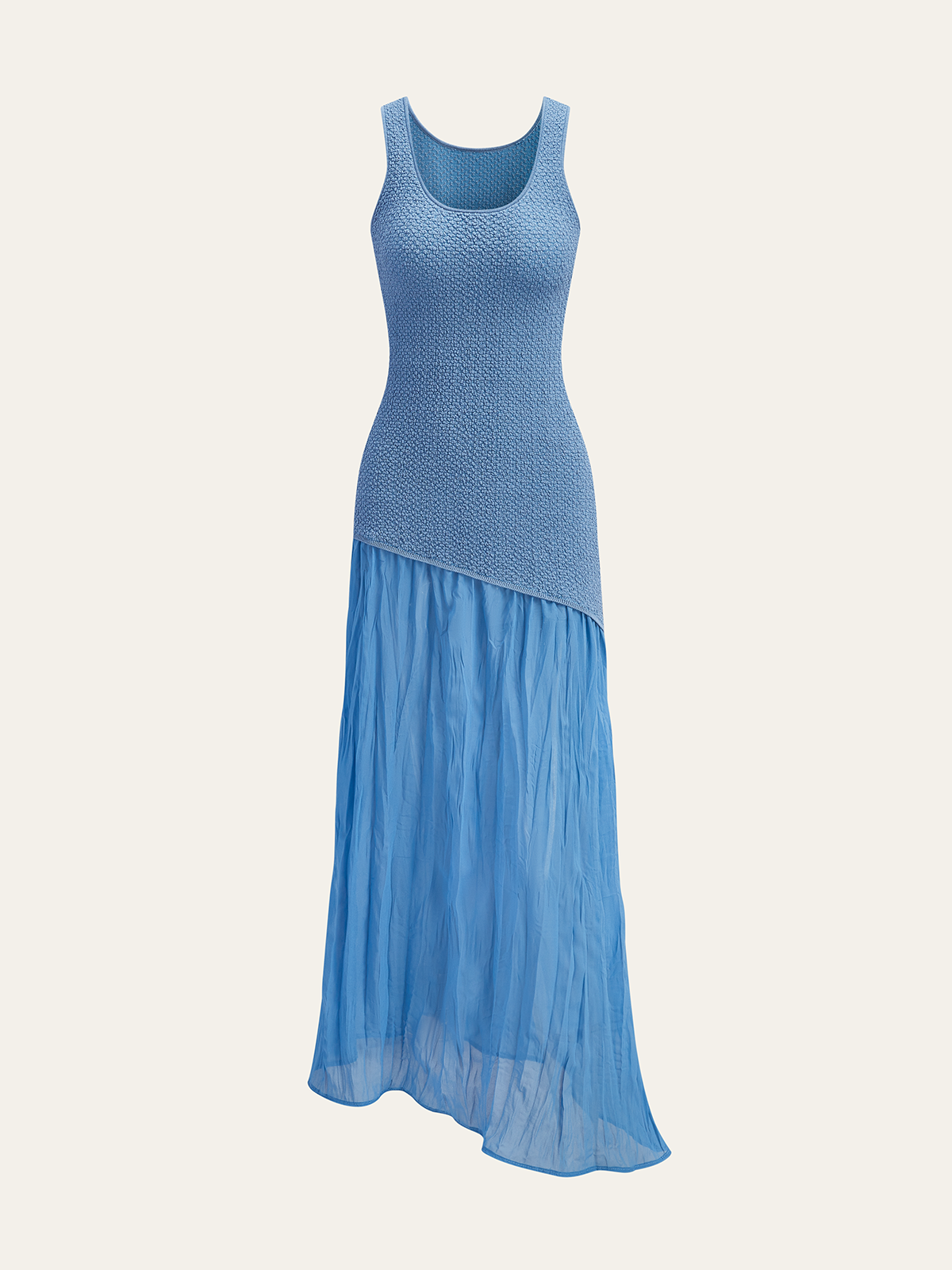 Sleeveless Knit-Mesh and Chiffon Maxi Dress